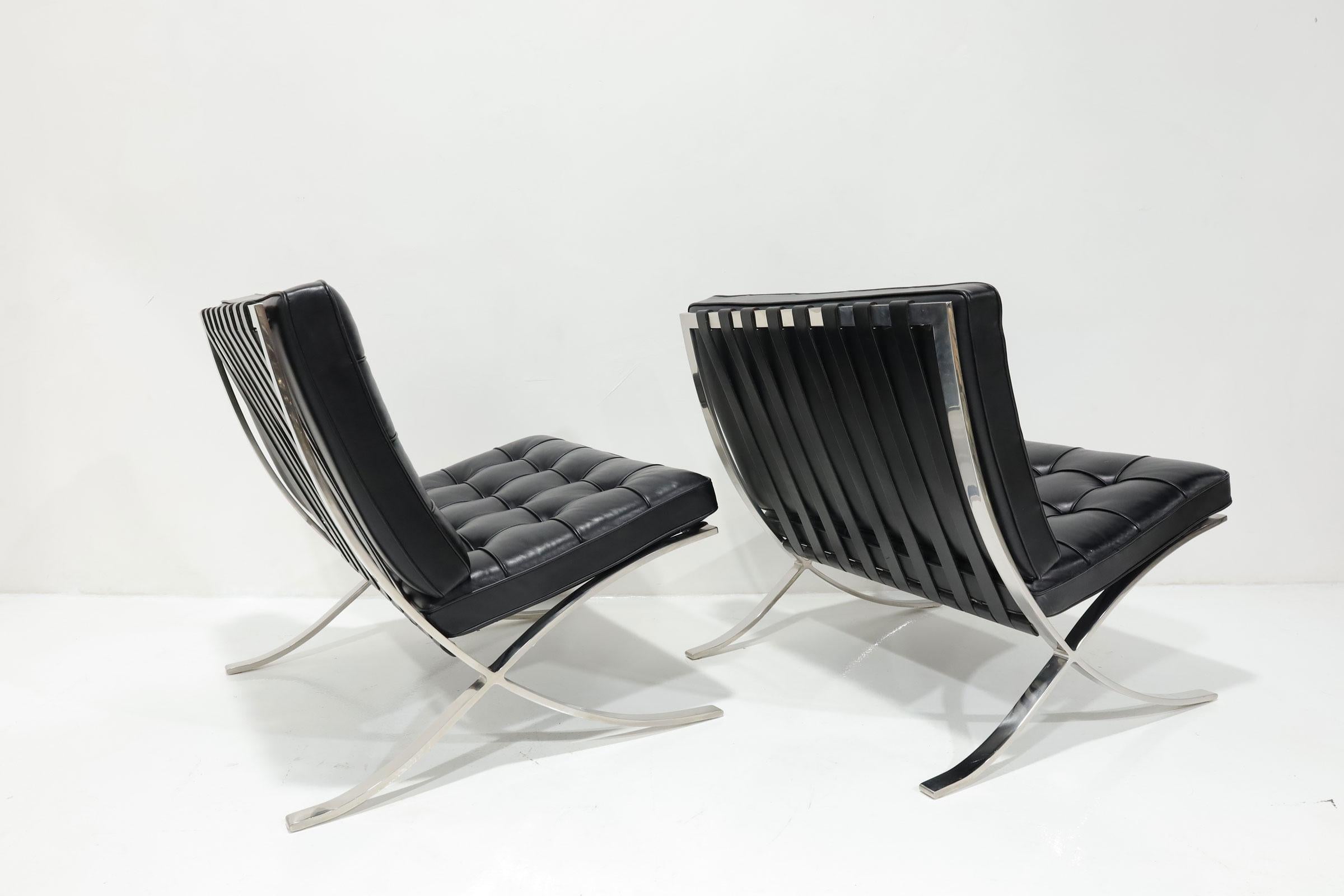 Elevate your living space with the timeless elegance of Mies van der Rohe's Barcelona Chairs in classic black Volo leather, exclusively available at circa20c. Crafted by Knoll, these chairs exemplify the pinnacle of mid-century modern design,