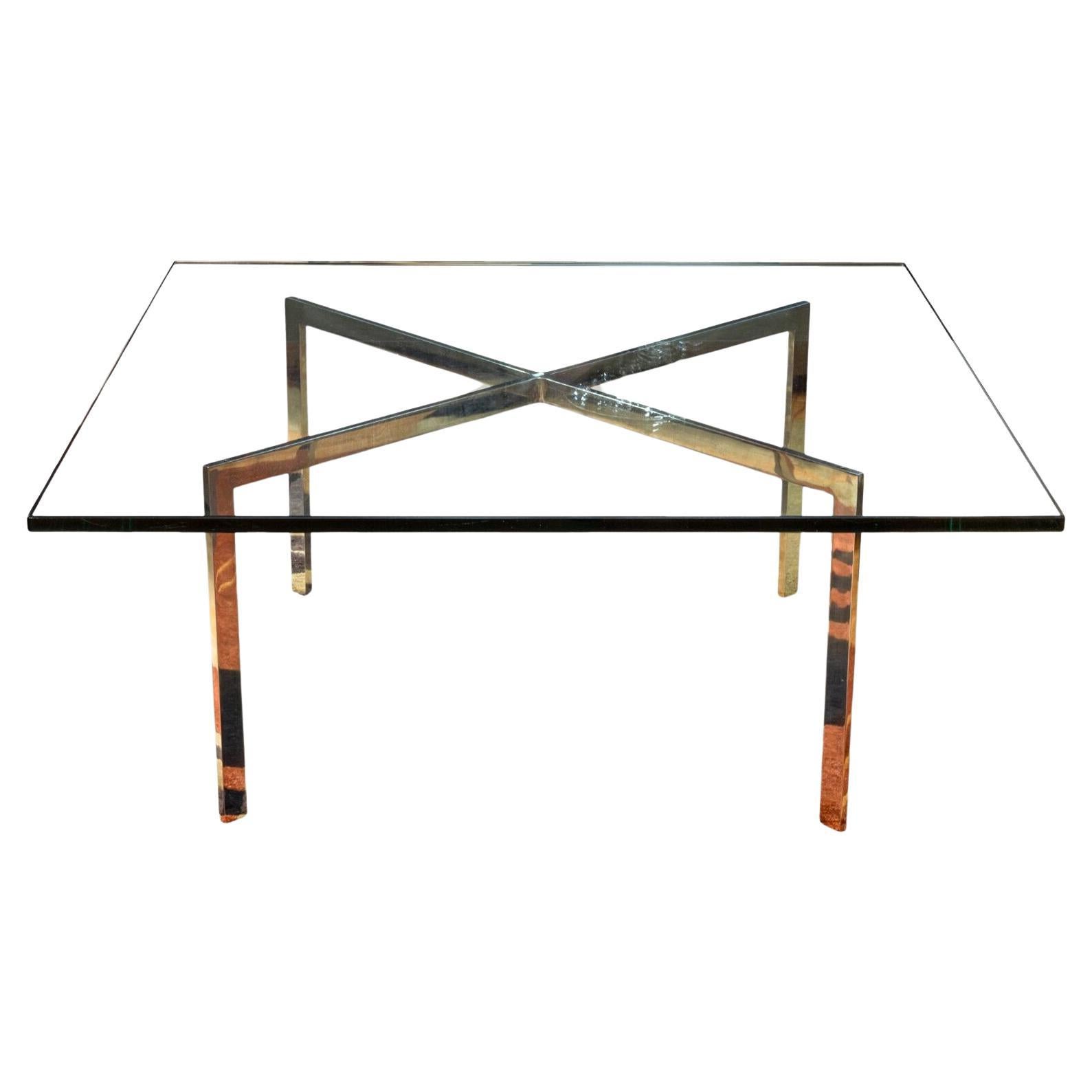 Table basse en chrome et verre mi-siècle Mies van der Rohe pour Knoll Barcelona