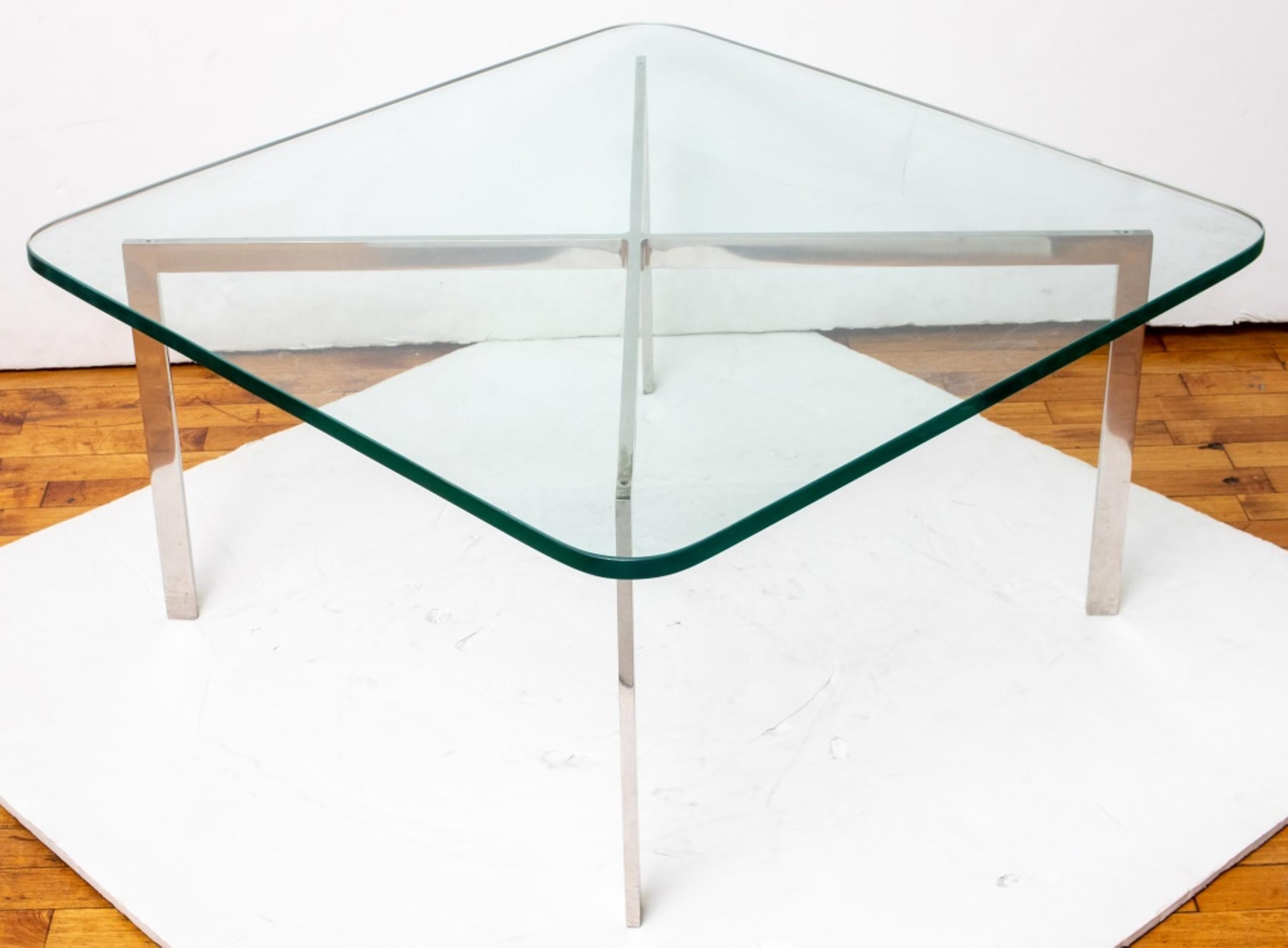 Mies Van Der Rohe for Knoll Barcelona coffee table with a glass top. Measures: 17
