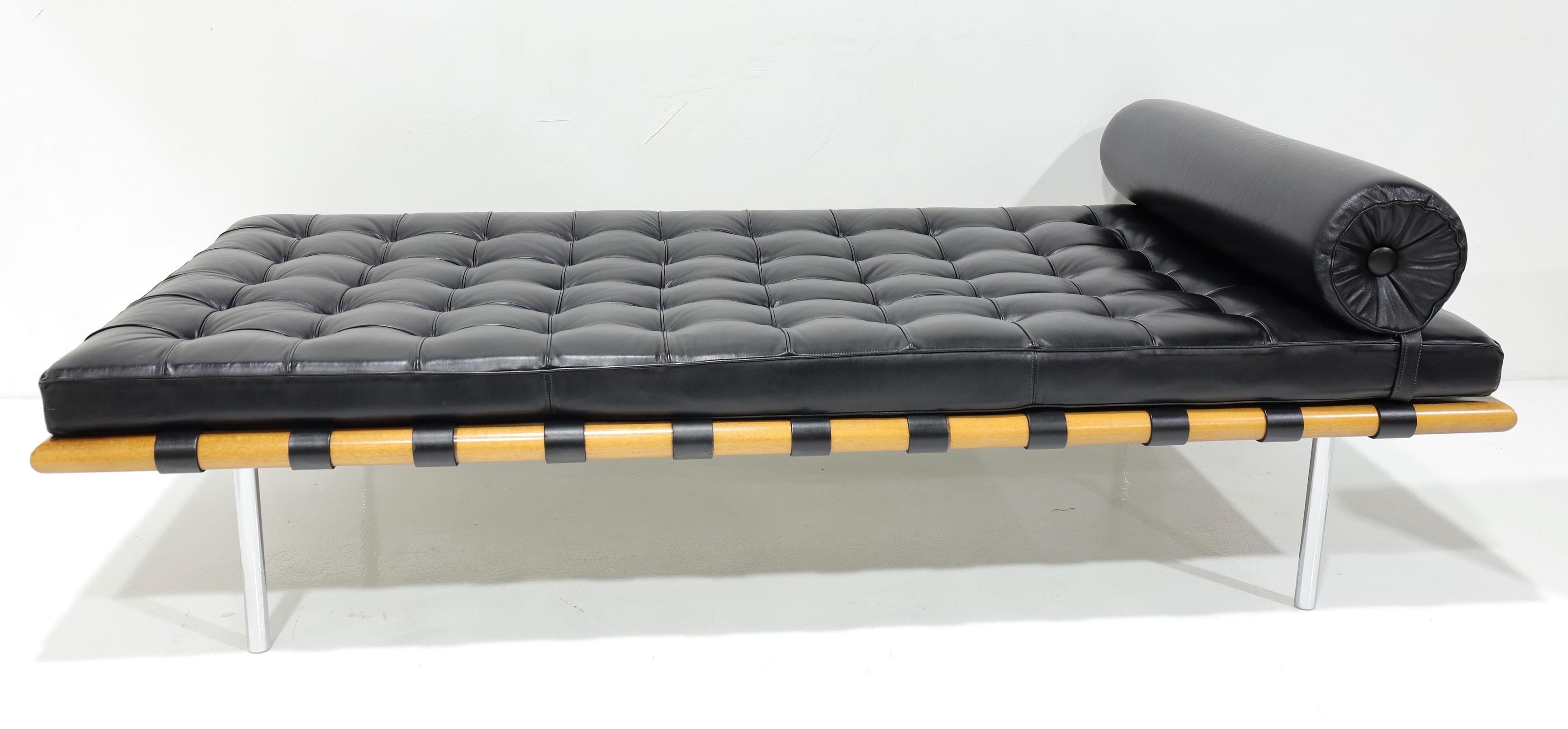 Elevate your living space with the timeless elegance of Mies van der Rohe's Barcelona couch/daybed in classic black Volo leather available at circa20c. Crafted by Knoll, the daybed exemplifies the pinnacle of mid-century modern design, marrying