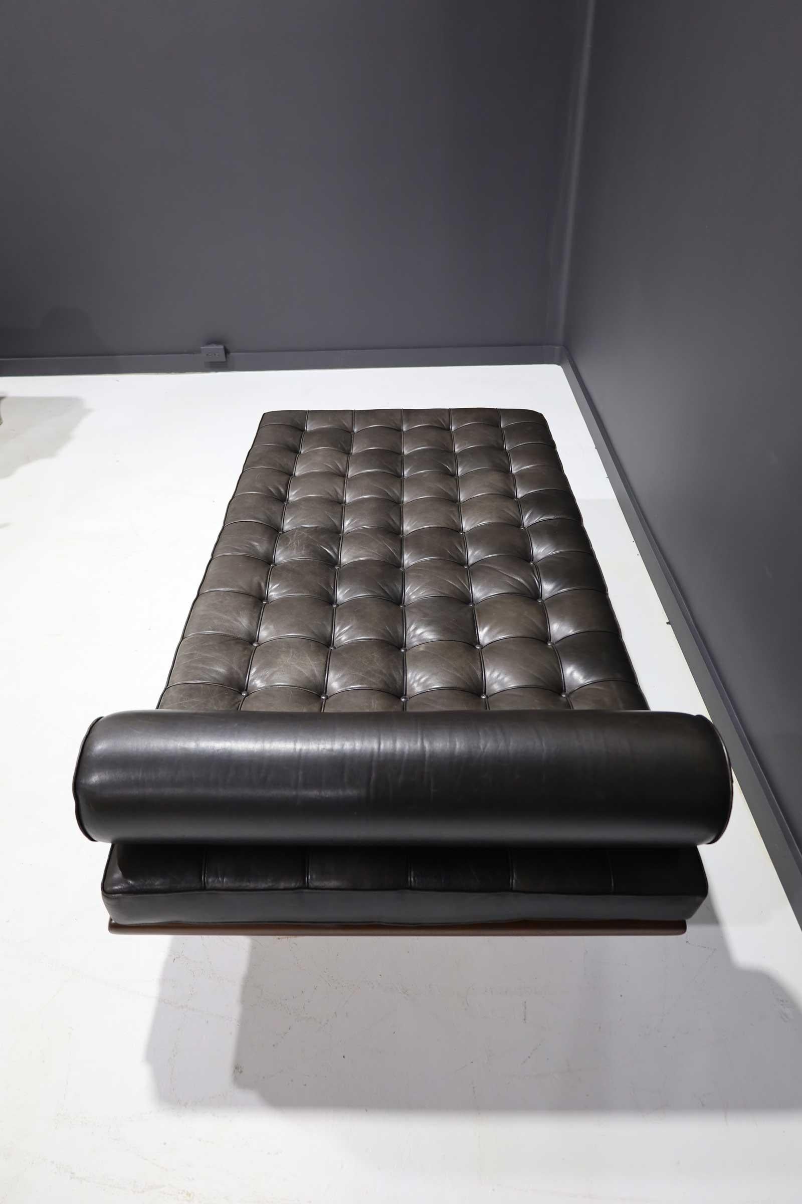 Steel Mies van der Rohe for Knoll Barcelona Daybed in Black Leather