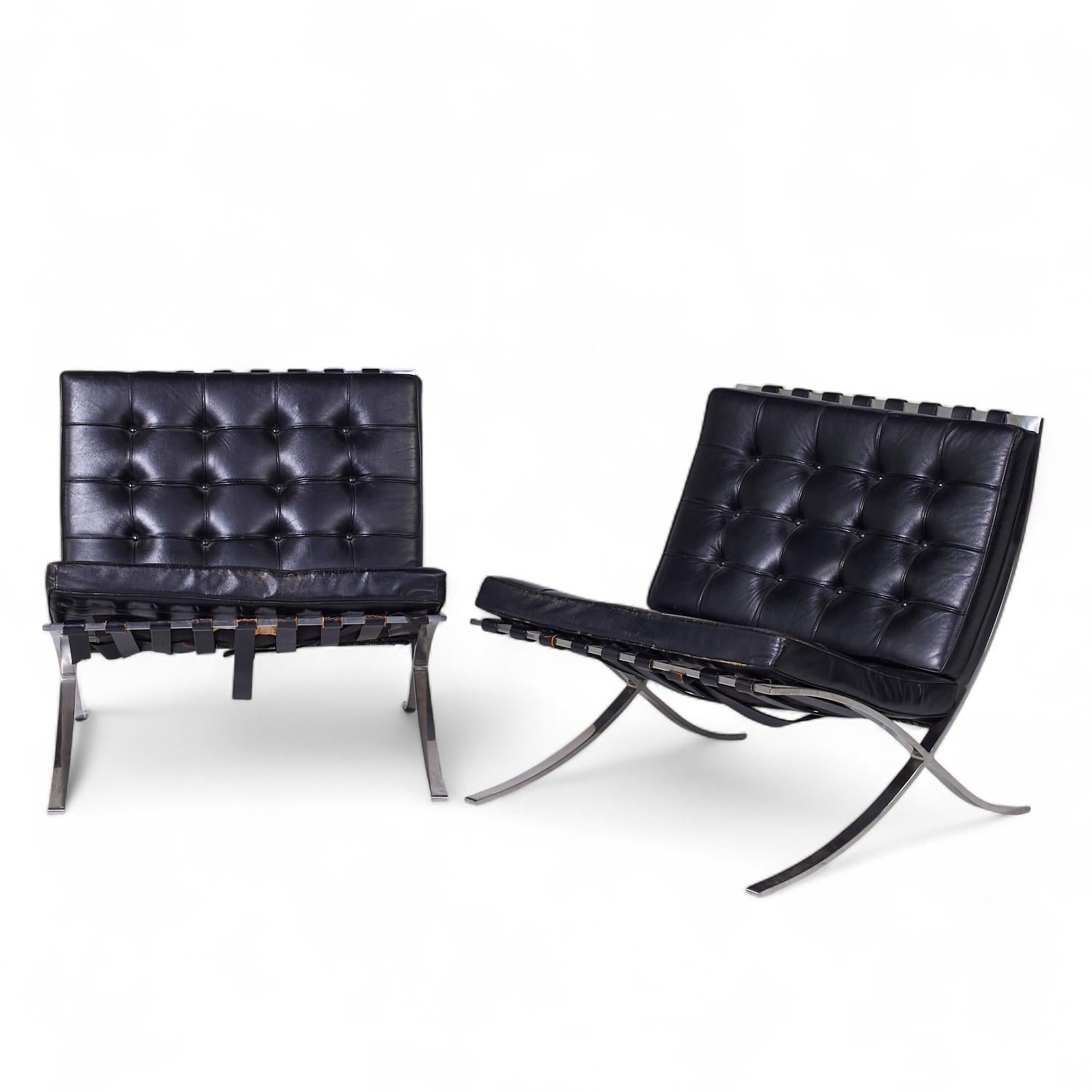 Mid-Century Modern Mies Van Der Rohe for Knoll Barcelona Mid Century Lounge Chairs - Pair For Sale