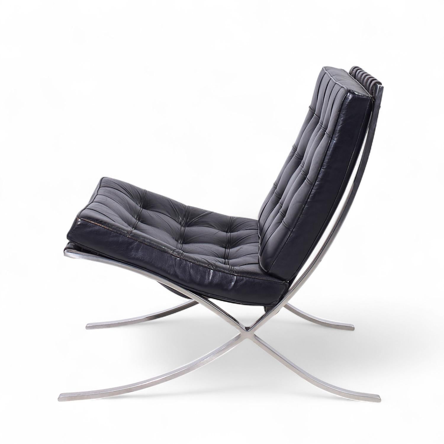 Metal Mies Van Der Rohe for Knoll Barcelona Mid Century Lounge Chairs - Pair For Sale