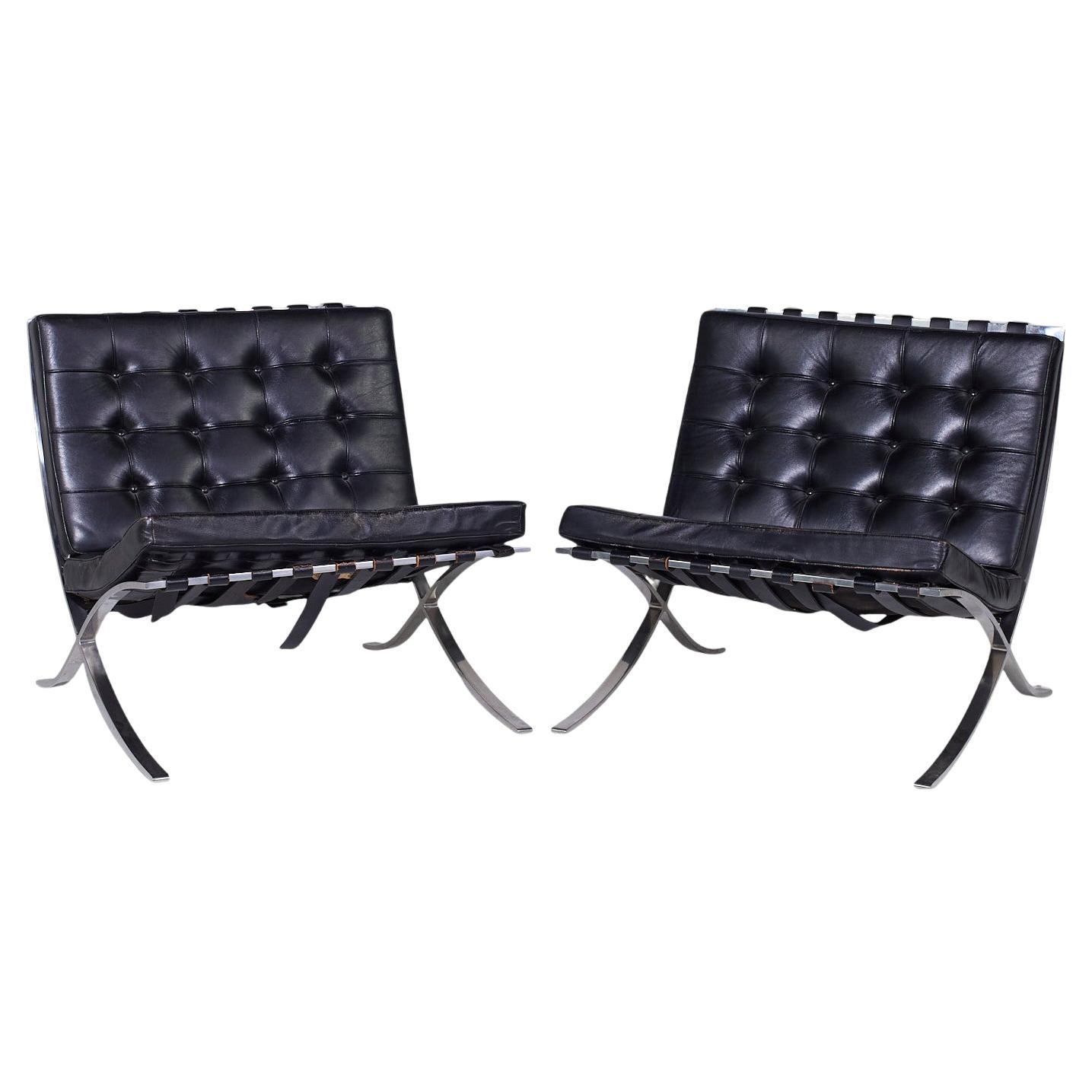 Mies Van Der Rohe for Knoll Barcelona Mid Century Lounge Chairs - Pair