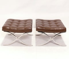 Mies van der Rohe for Knoll Barcelona Stools in Chocolate Brown Leather