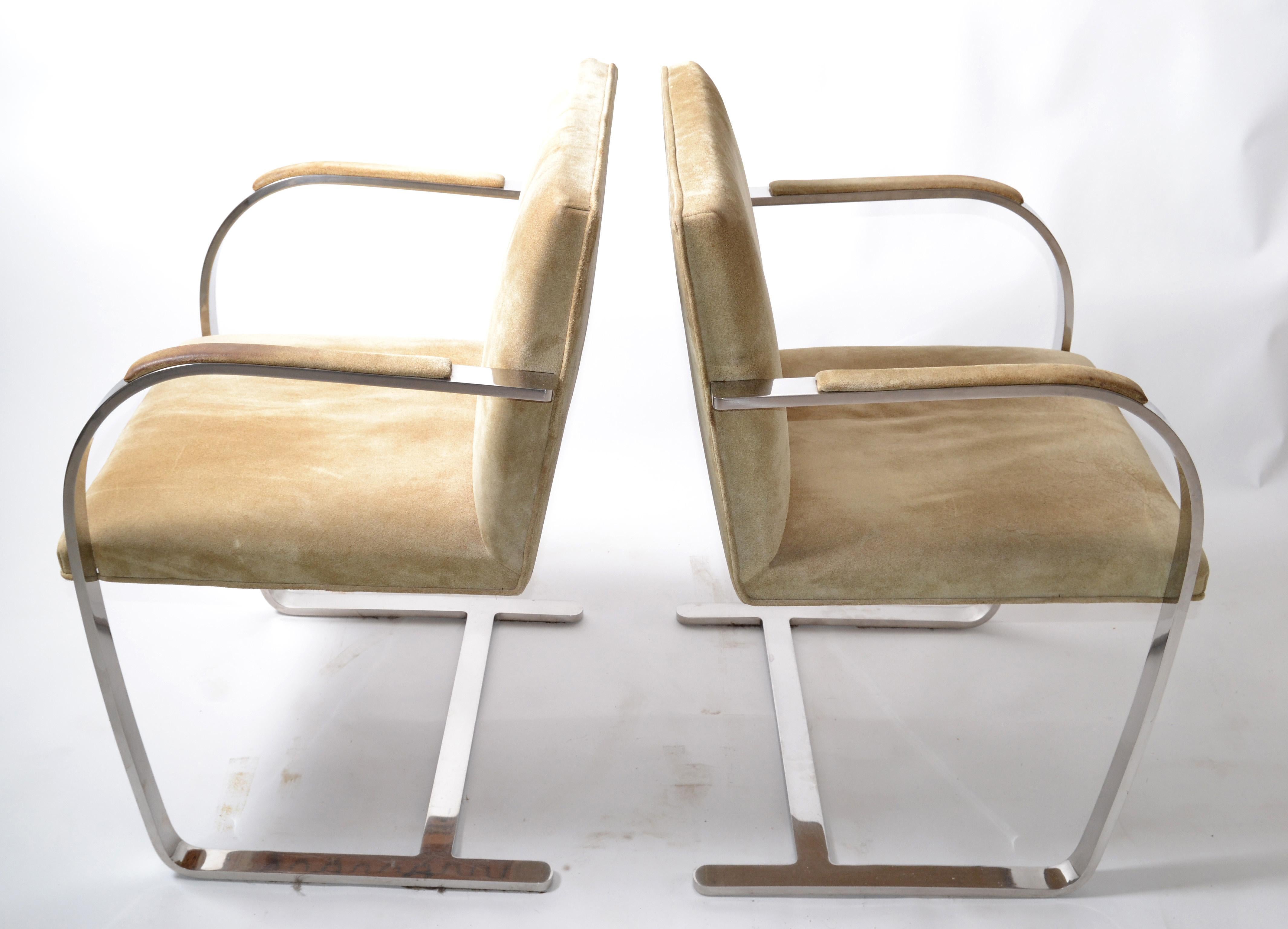 Mies Van Der Rohe For Knoll Beige Ultrasuede Stainless Steel Brno Chairs, Pair  2