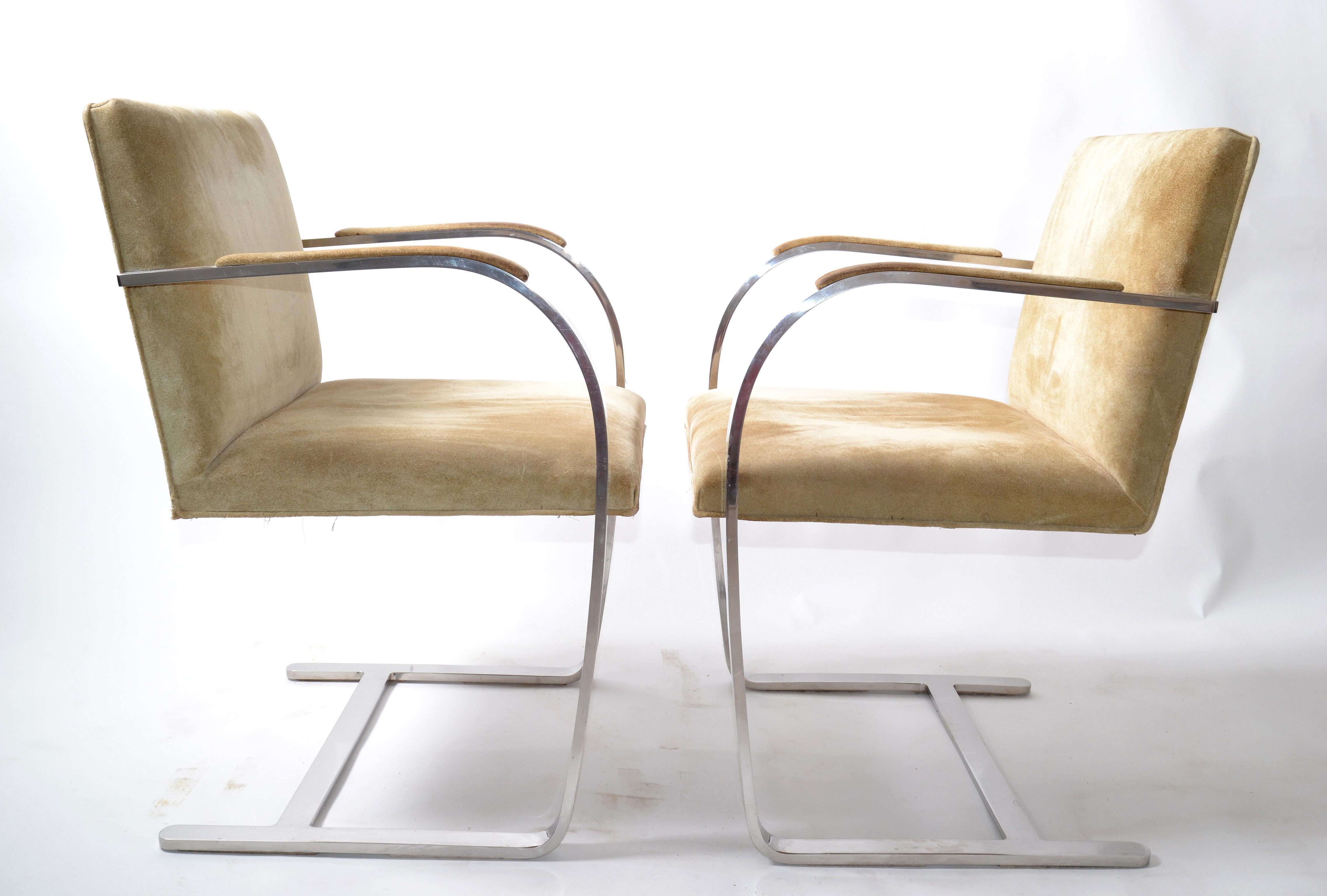 Mies Van Der Rohe For Knoll Beige Ultrasuede Stainless Steel Brno Chairs, Pair  4