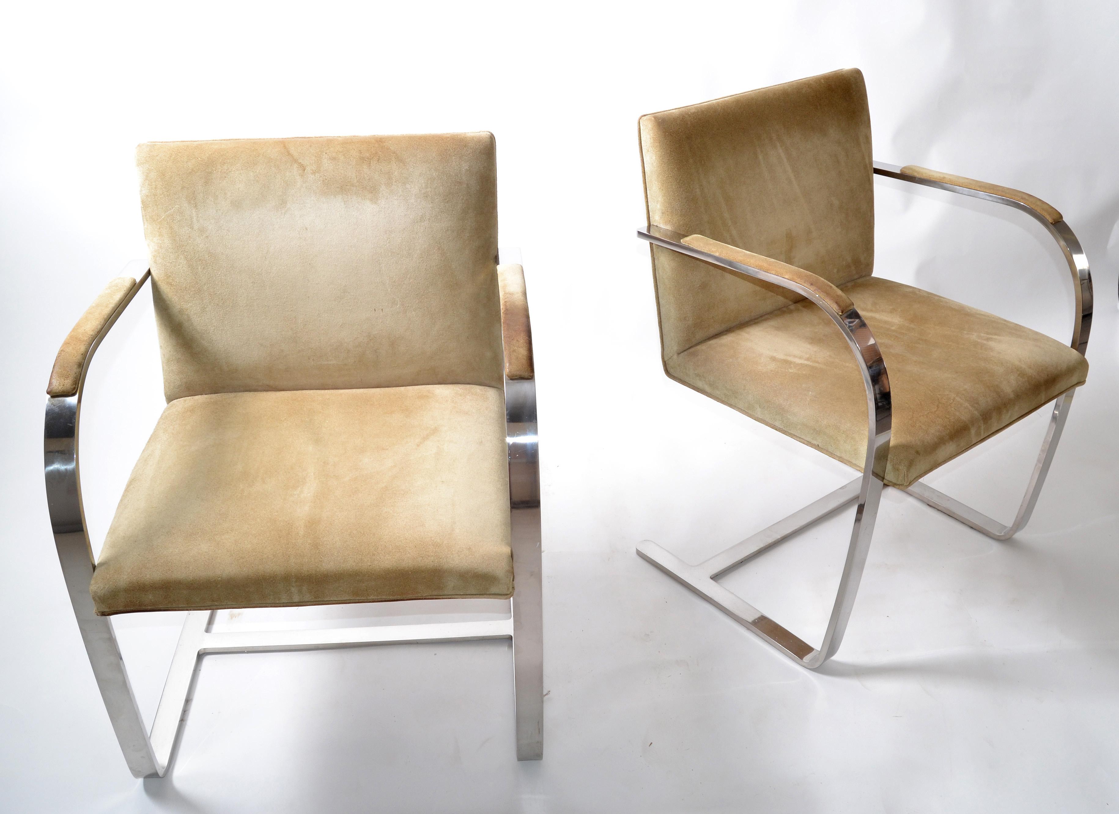 Mies Van Der Rohe For Knoll Beige Ultrasuede Stainless Steel Brno Chairs, Pair  6