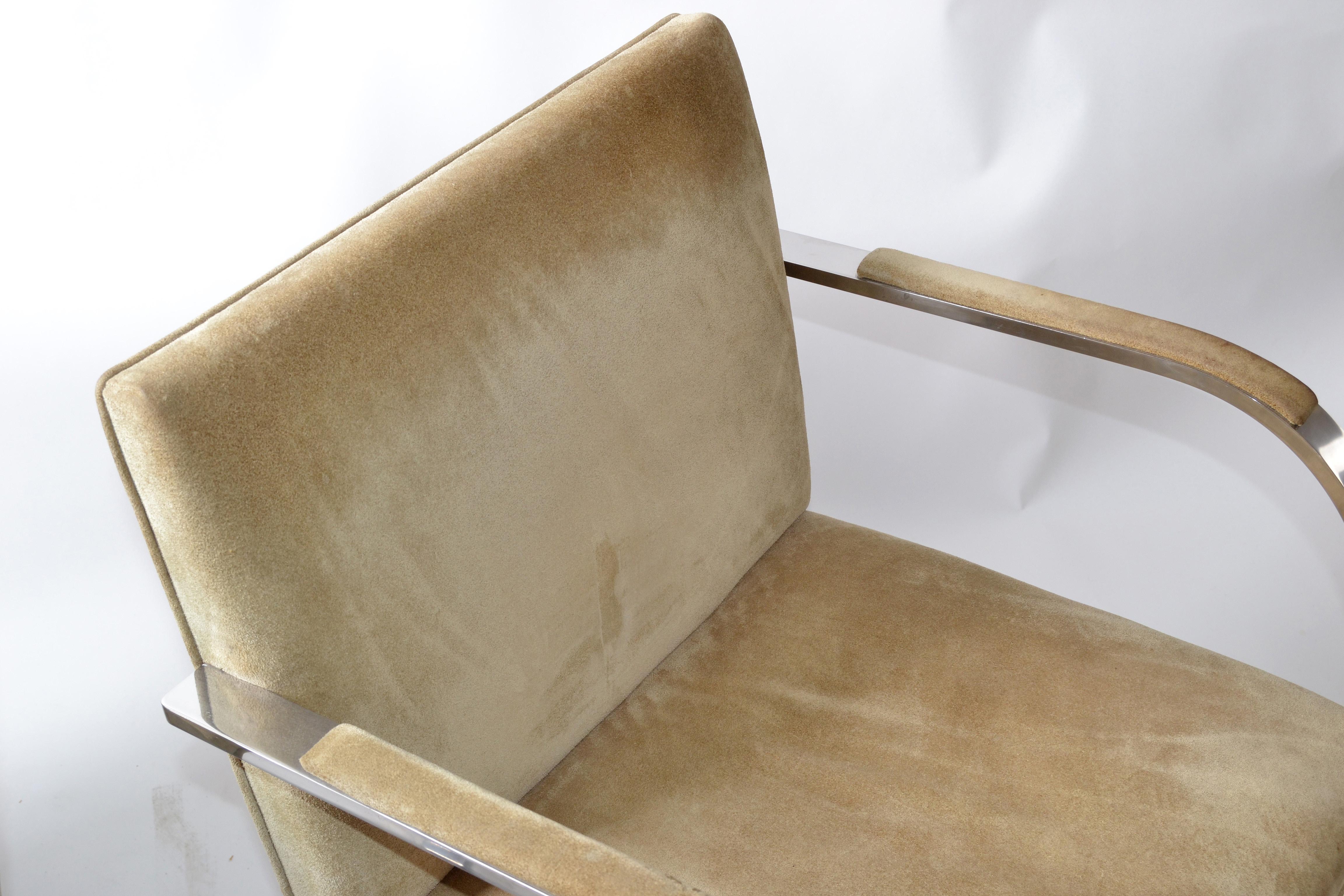 Late 20th Century Mies Van Der Rohe For Knoll Beige Ultrasuede Stainless Steel Brno Chairs, Pair 