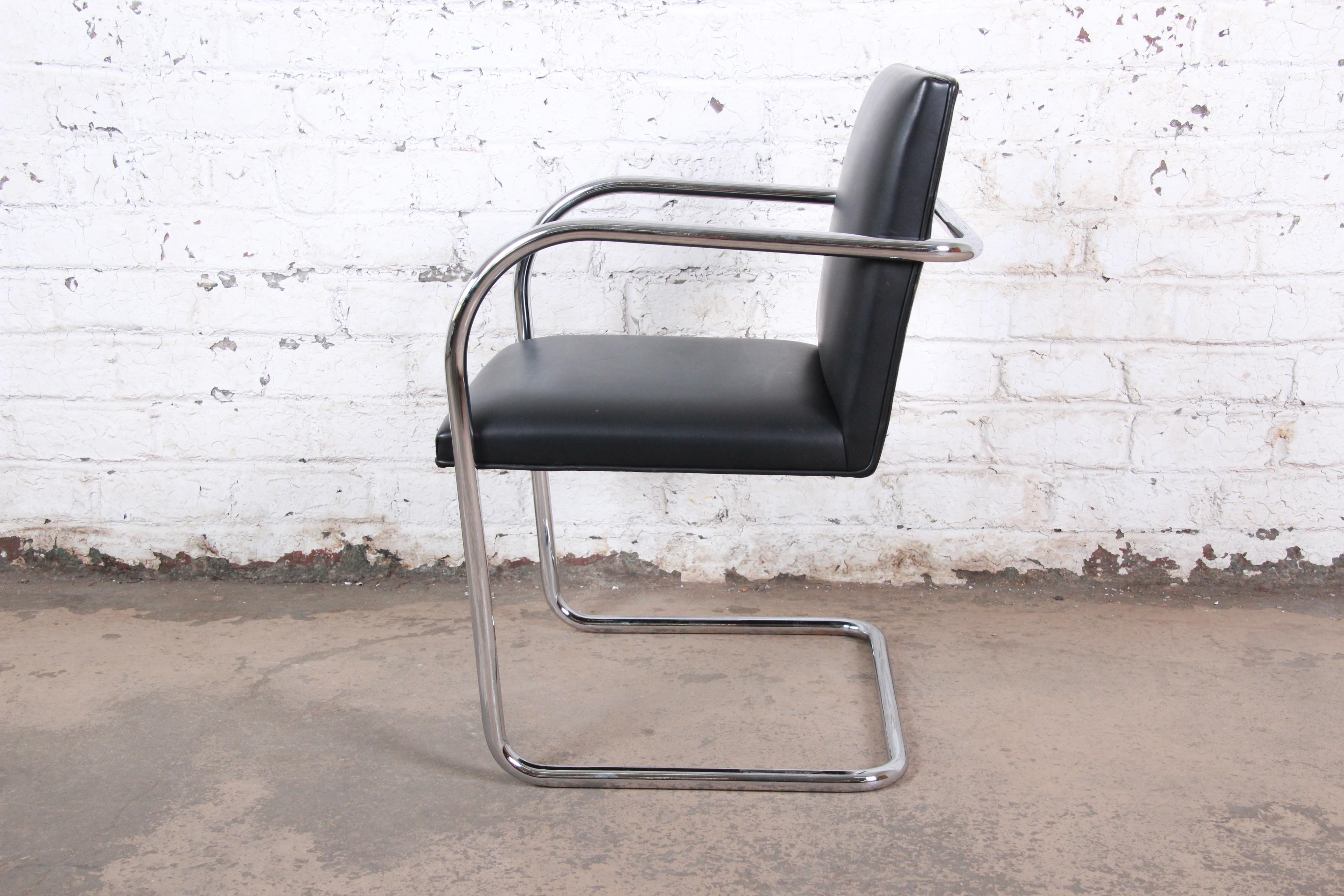 Mid-Century Modern Mies van der Rohe for Knoll Black Leather and Chrome Brno Chair