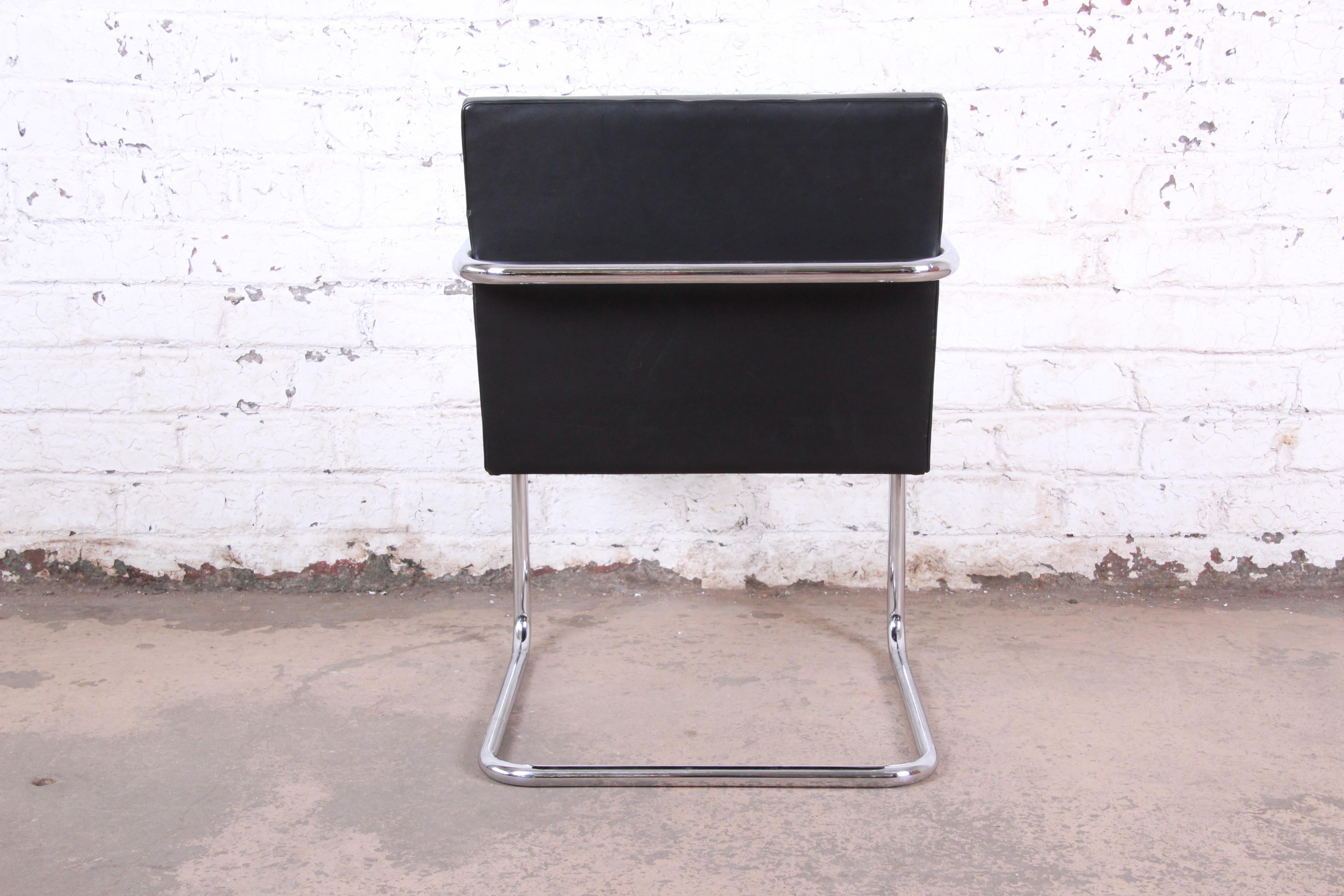 Mies van der Rohe for Knoll Black Leather and Chrome Brno Chair In Good Condition In South Bend, IN