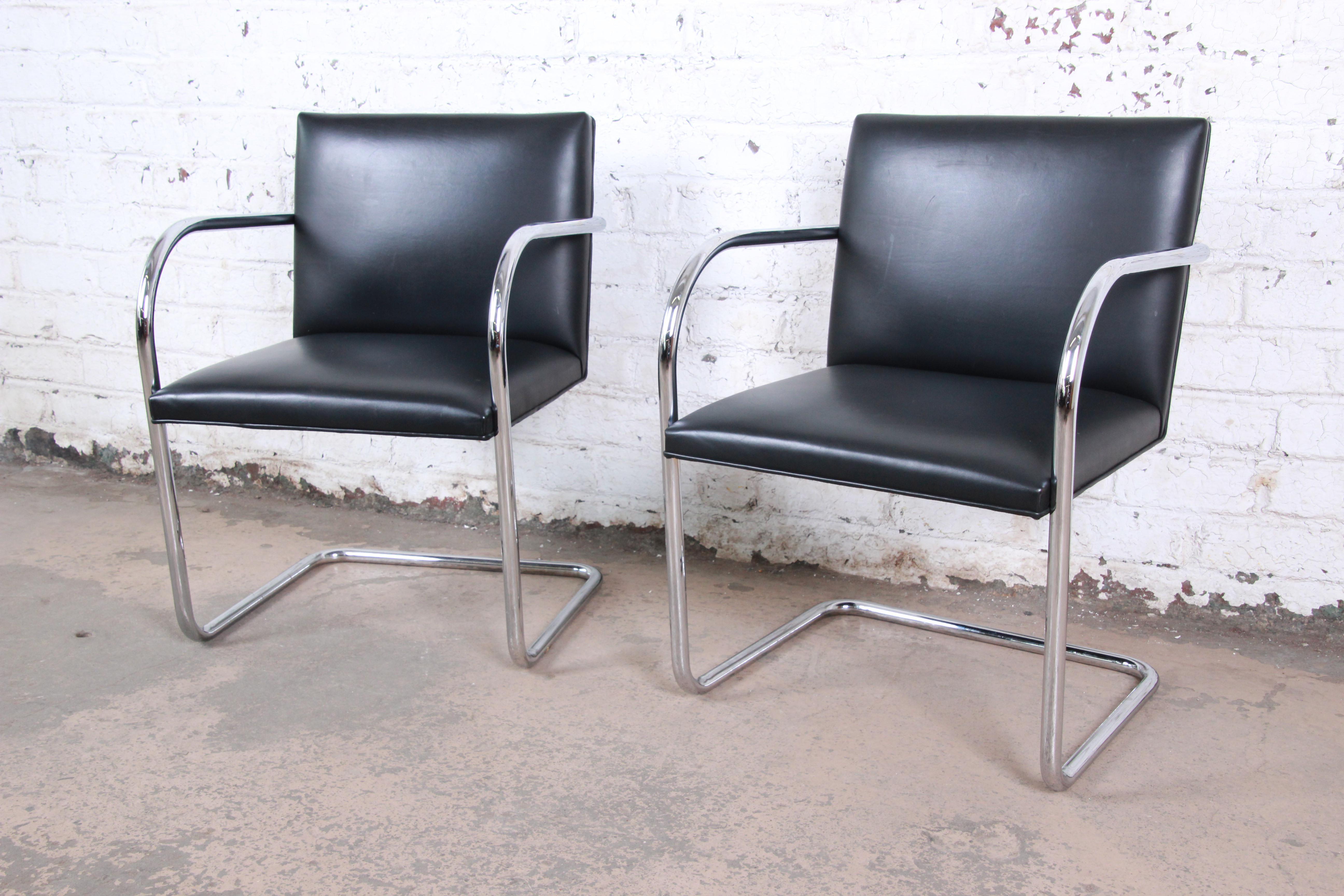 Contemporary Mies van der Rohe for Knoll Black Leather and Chrome Brno Chair