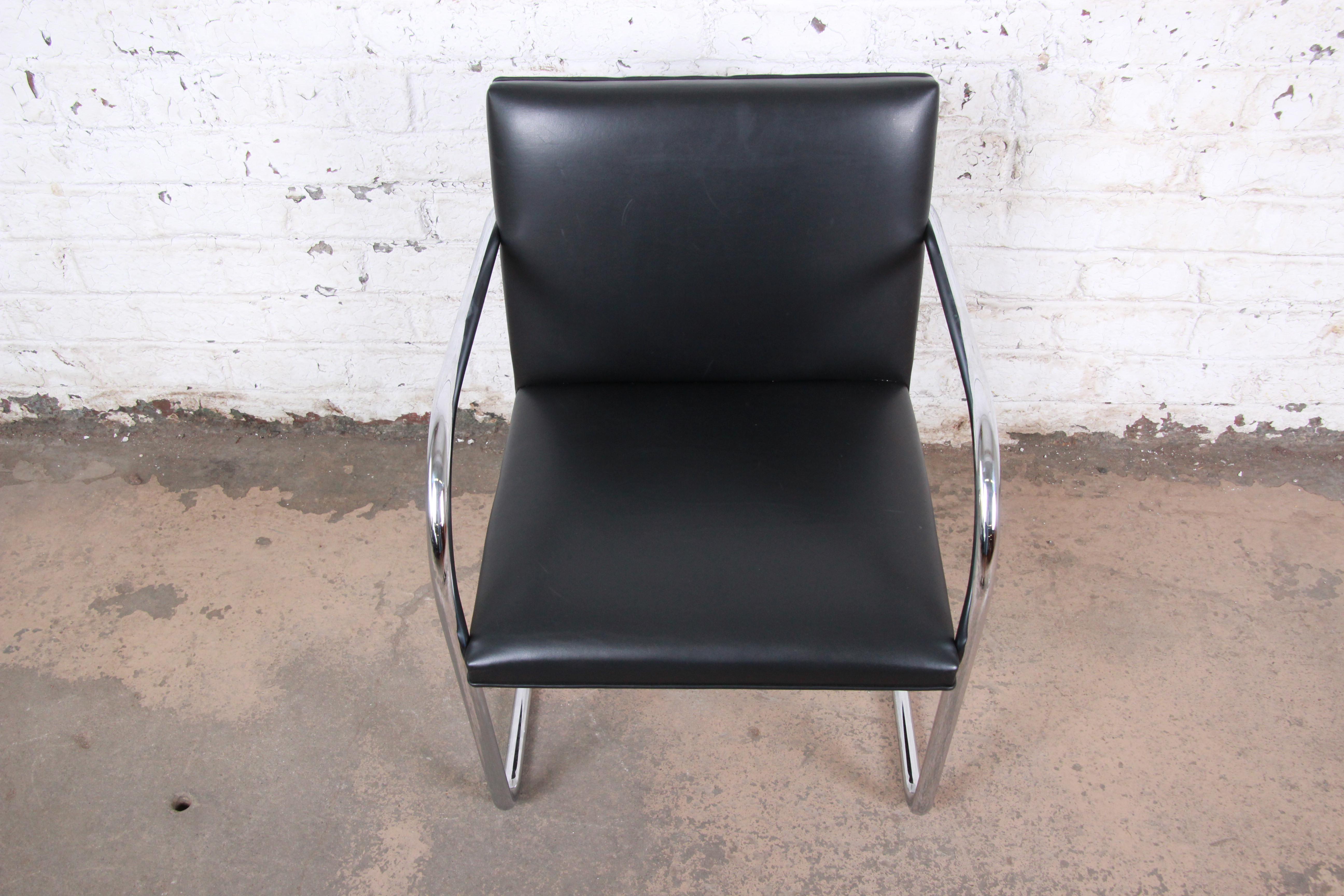 Mies van der Rohe for Knoll Black Leather and Chrome Brno Chair 1