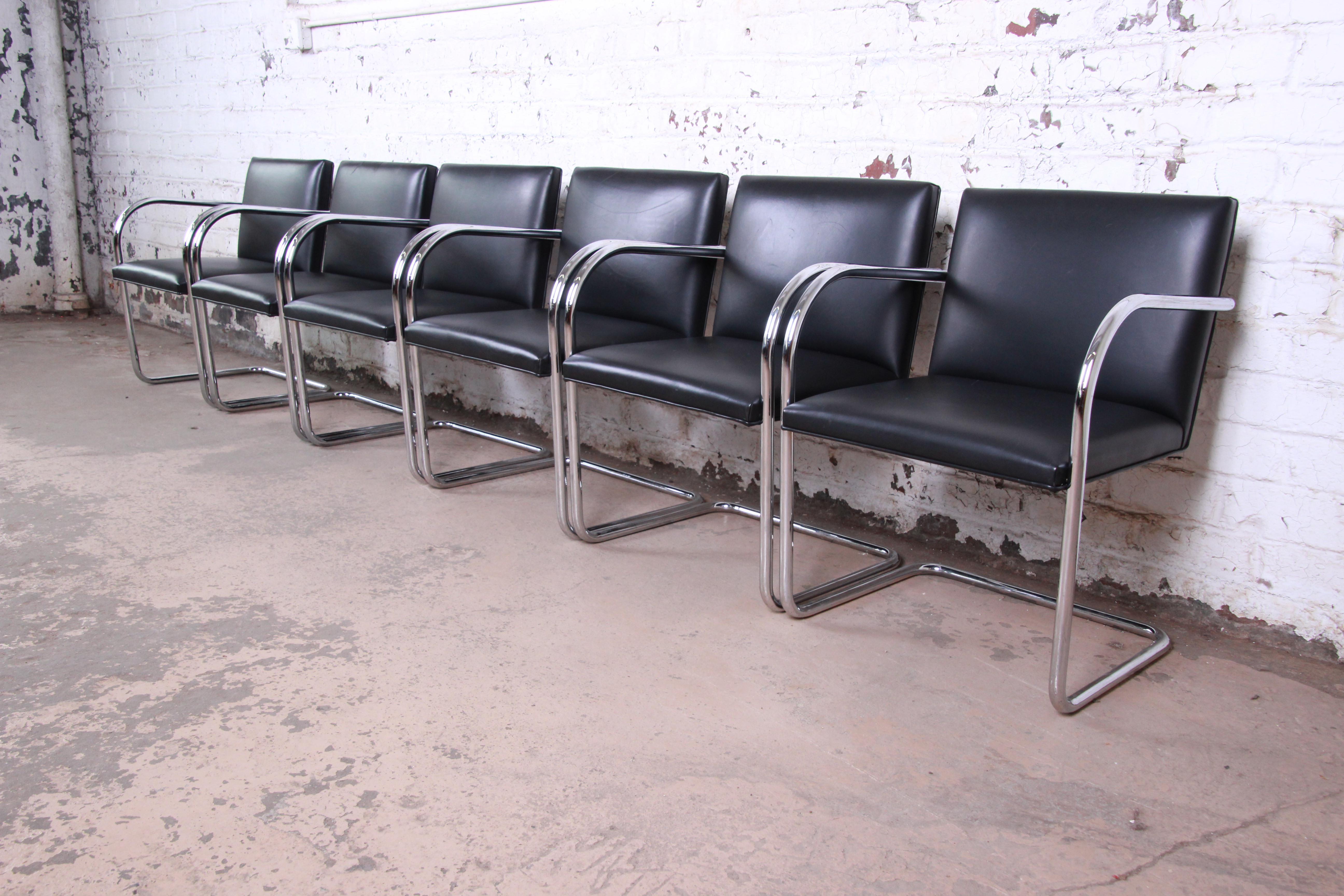 Mies van der Rohe for Knoll Black Leather and Chrome Brno Chair 2