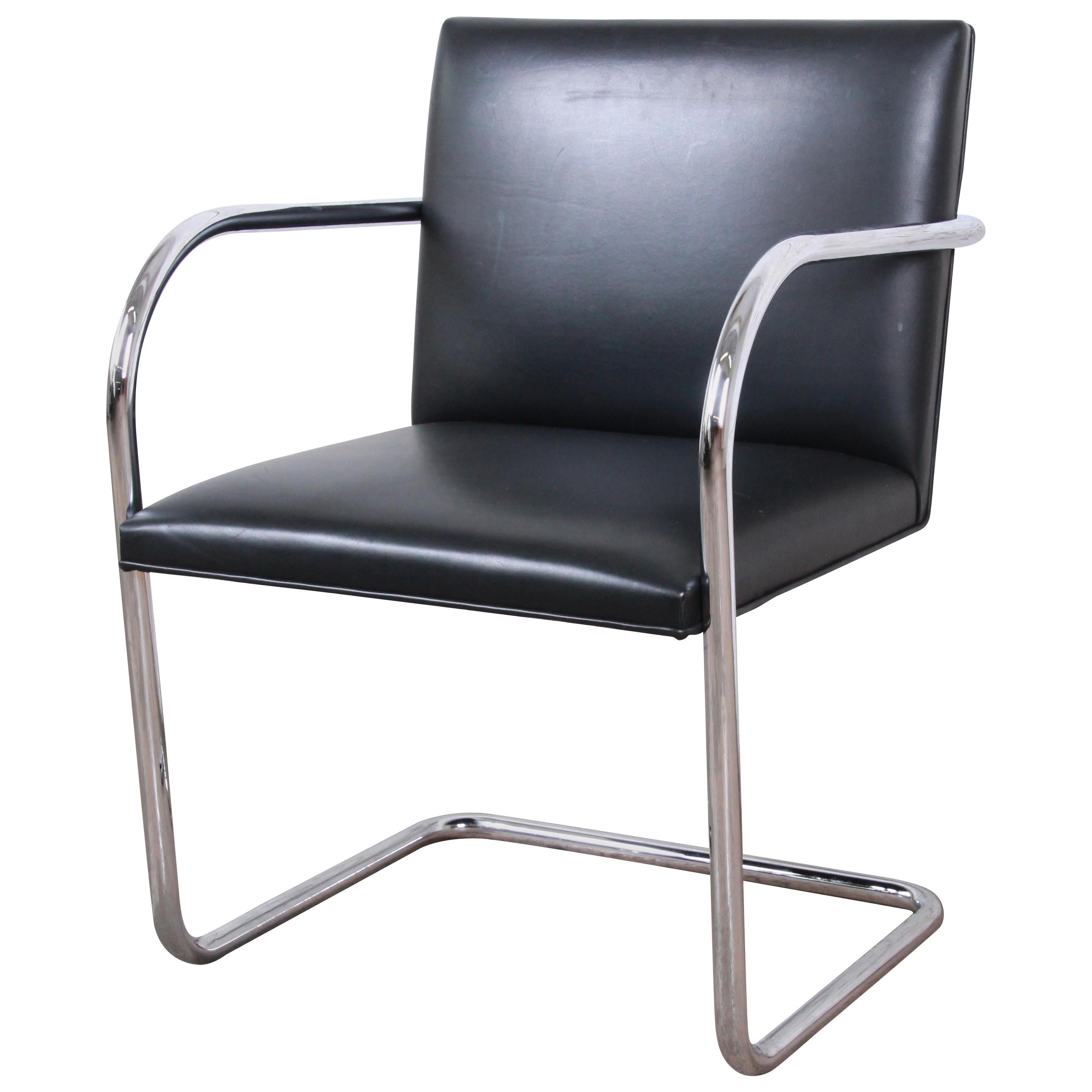 Mies van der Rohe for Knoll Black Leather and Chrome Brno Chair
