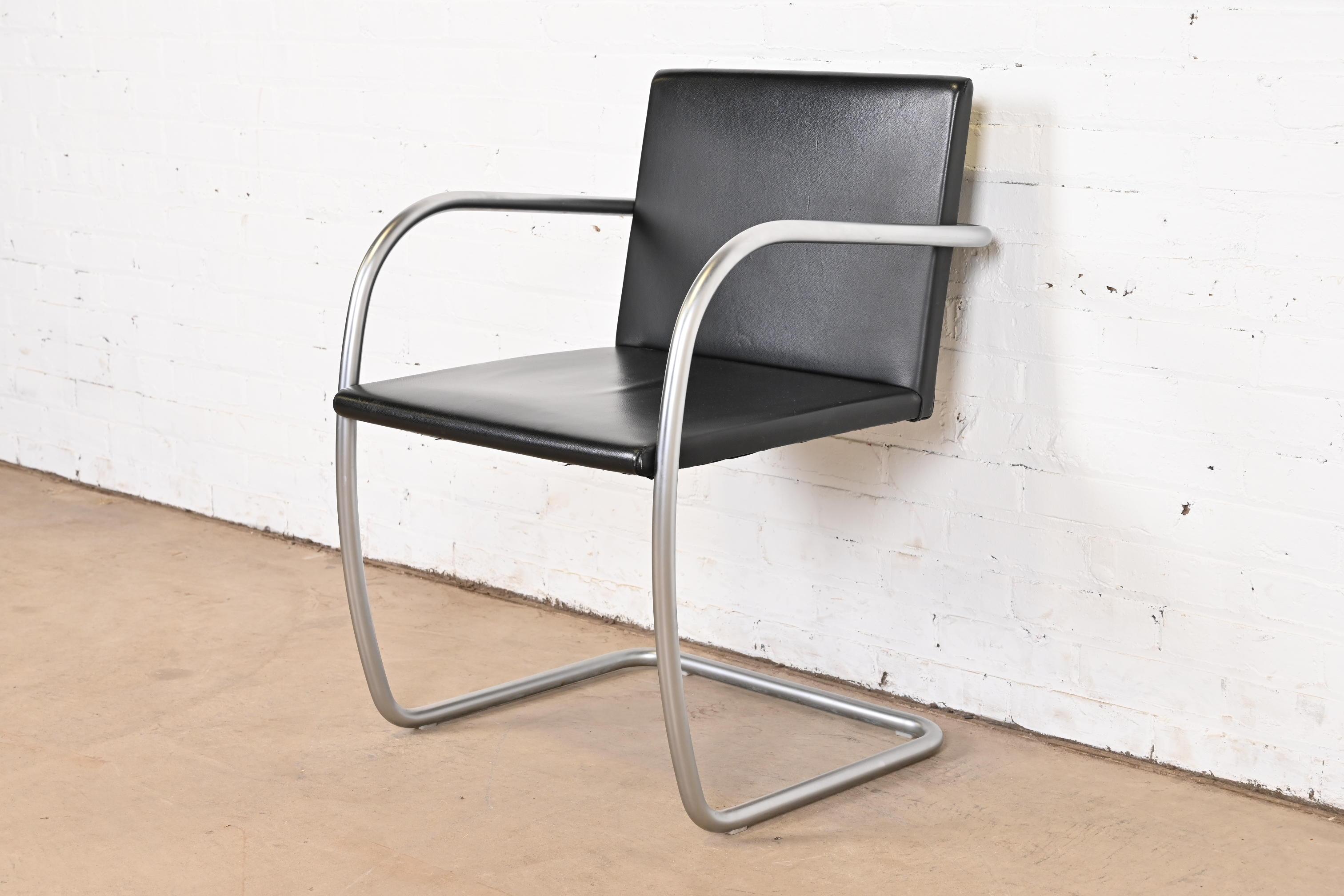 Mies Van Der Rohe for Knoll Black Leather and Chrome Brno Chairs, Pair For Sale 4