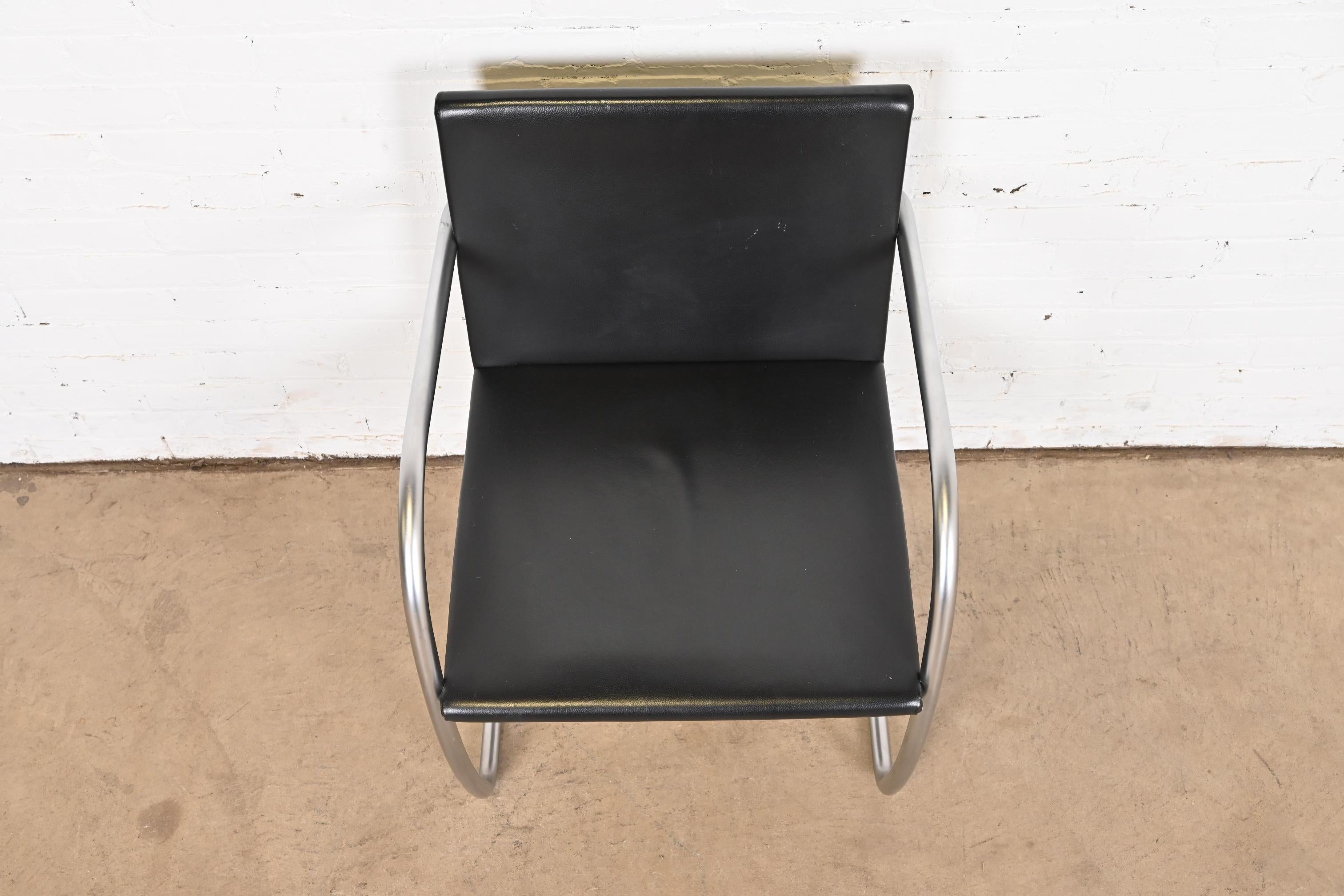 Mies Van Der Rohe for Knoll Black Leather and Chrome Brno Chairs, Pair For Sale 5