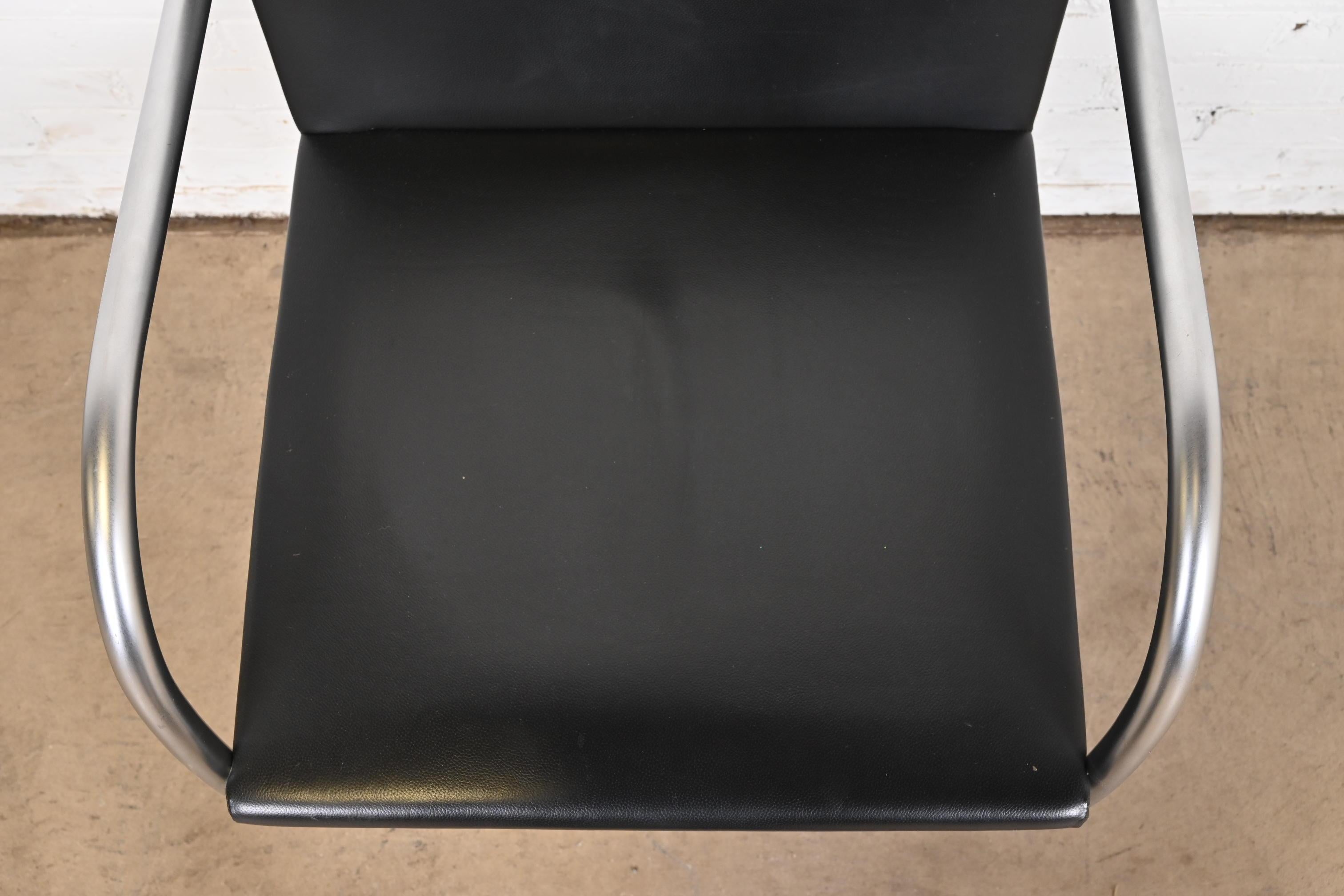 Mies Van Der Rohe for Knoll Black Leather and Chrome Brno Chairs, Pair For Sale 7