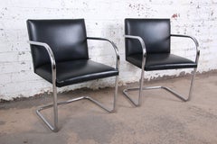 Mies van der Rohe for Knoll Black Leather and Chrome Brno Chairs, Pair