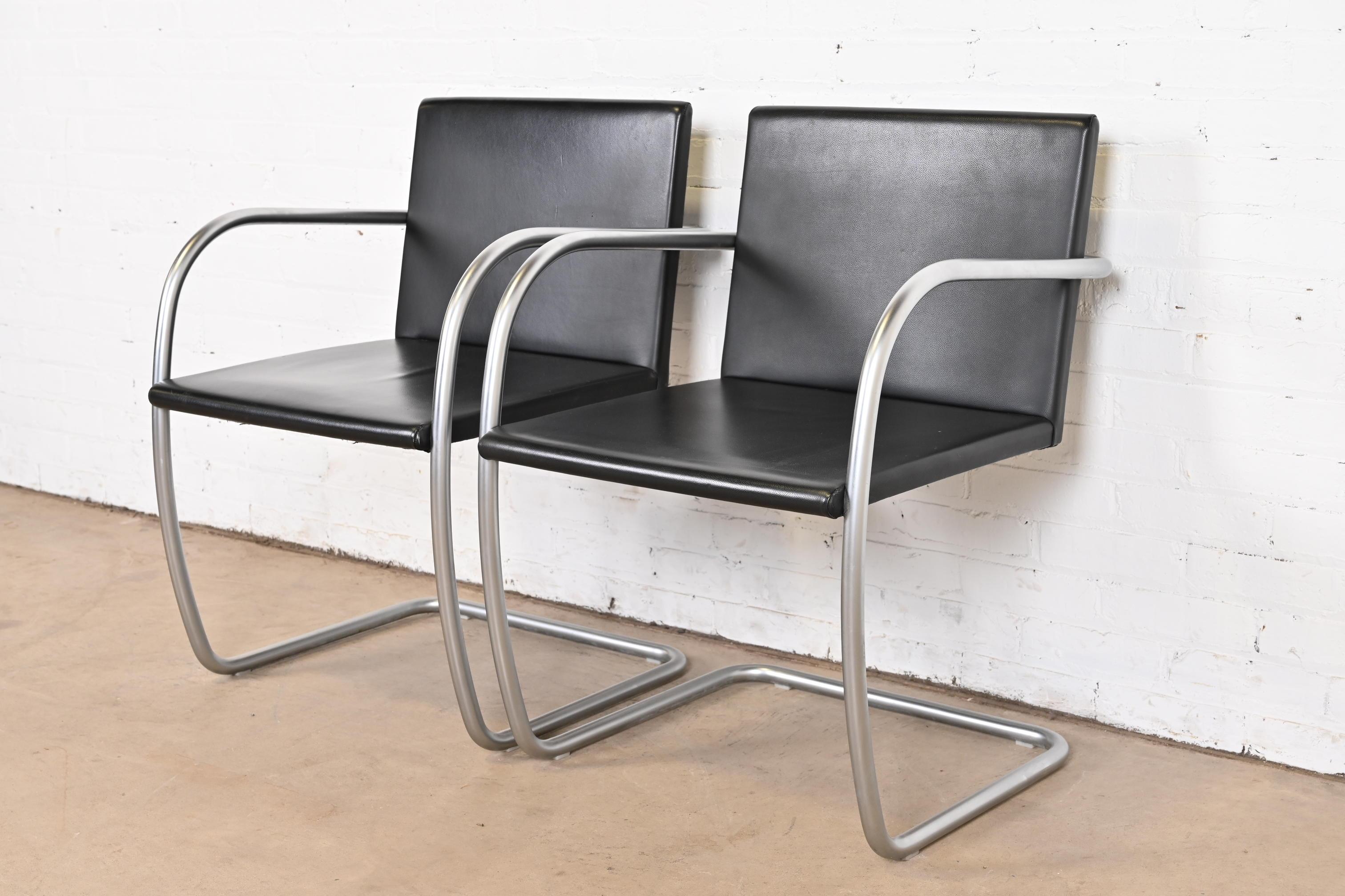 Mid-Century Modern Mies Van Der Rohe for Knoll Black Leather and Chrome Brno Chairs, Pair For Sale