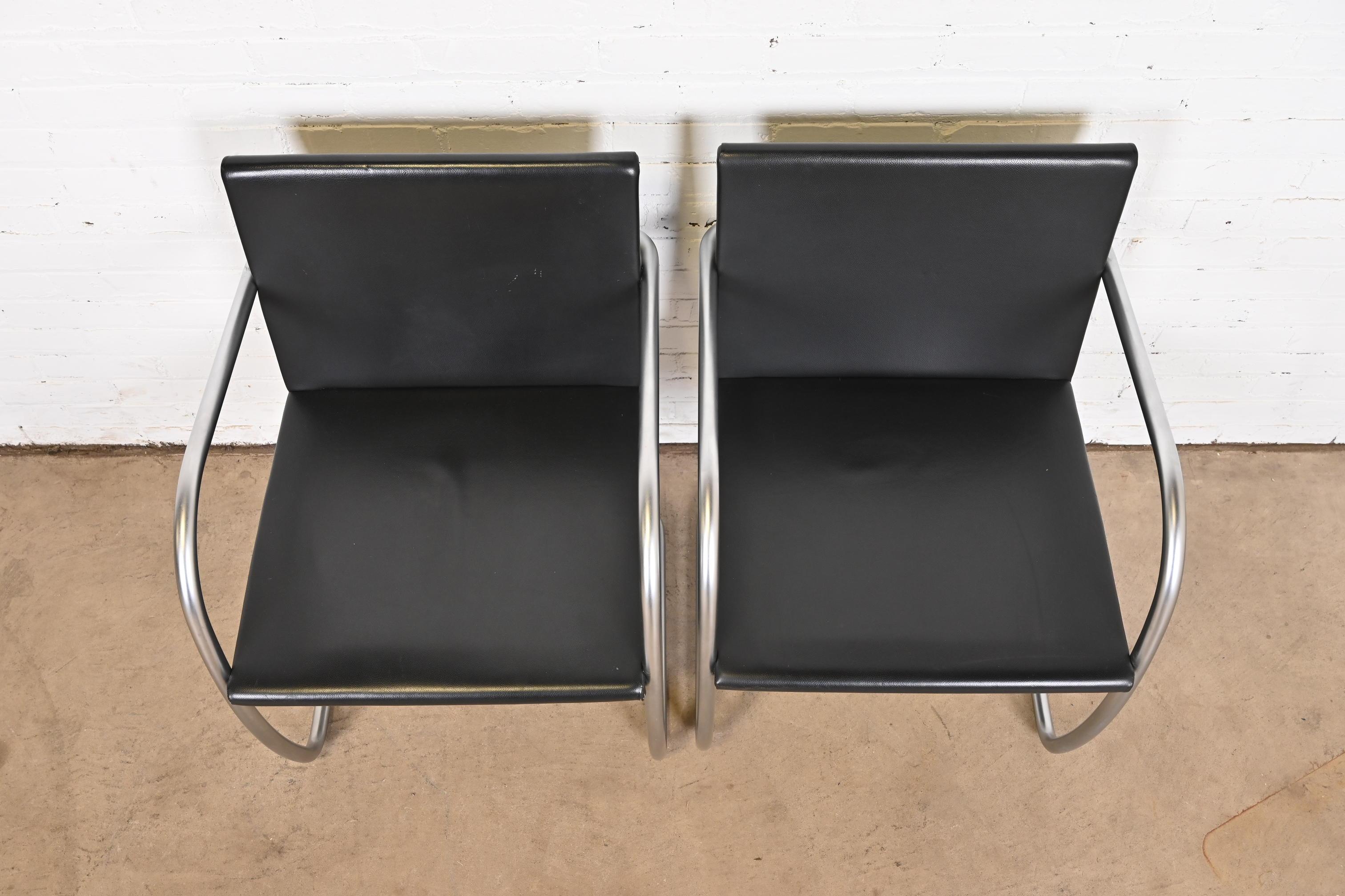 Mies Van Der Rohe for Knoll Black Leather and Chrome Brno Chairs, Pair For Sale 1