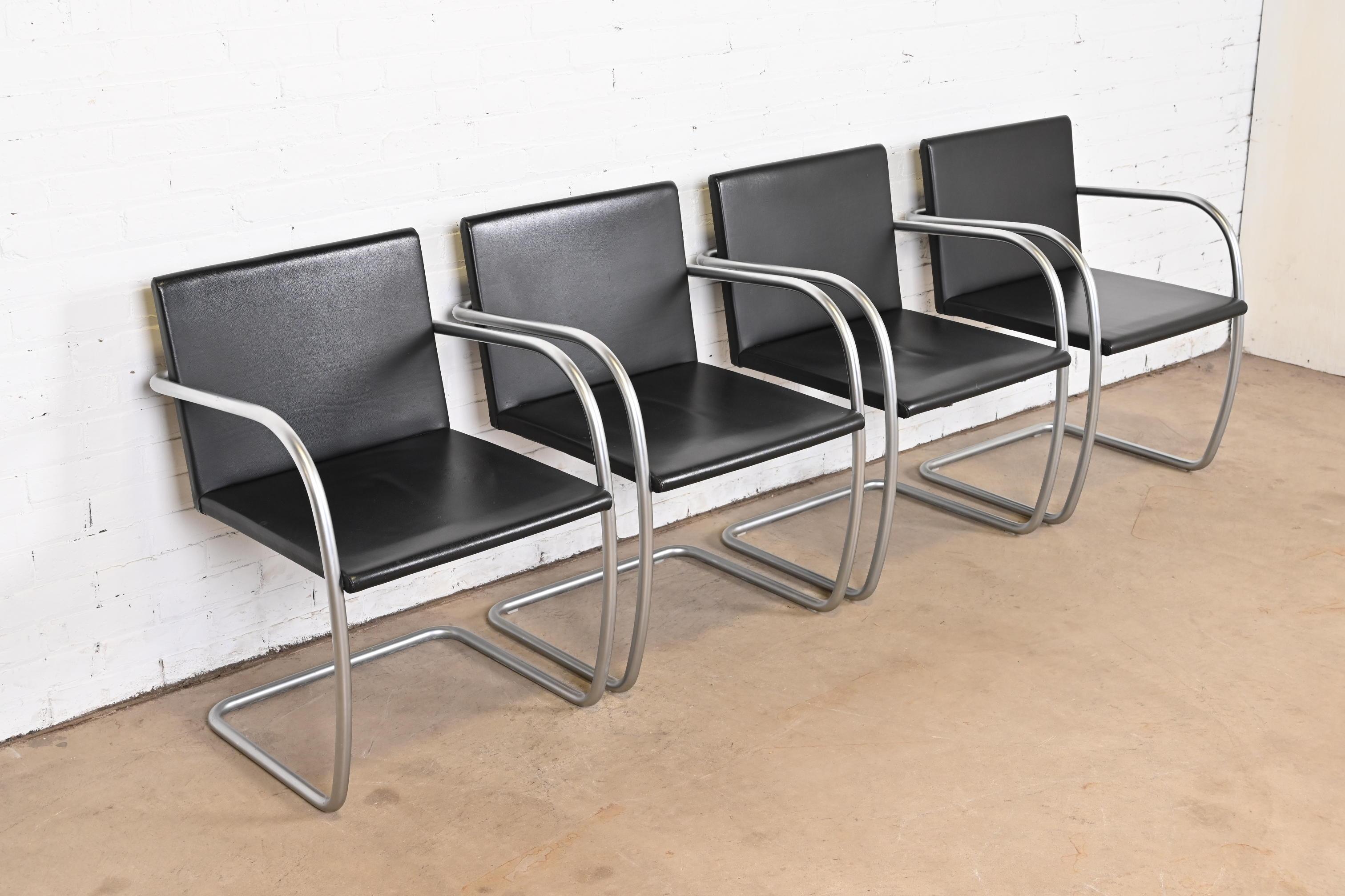 Mies Van Der Rohe for Knoll Black Leather and Chrome Brno Chairs, Set of Four In Good Condition In South Bend, IN