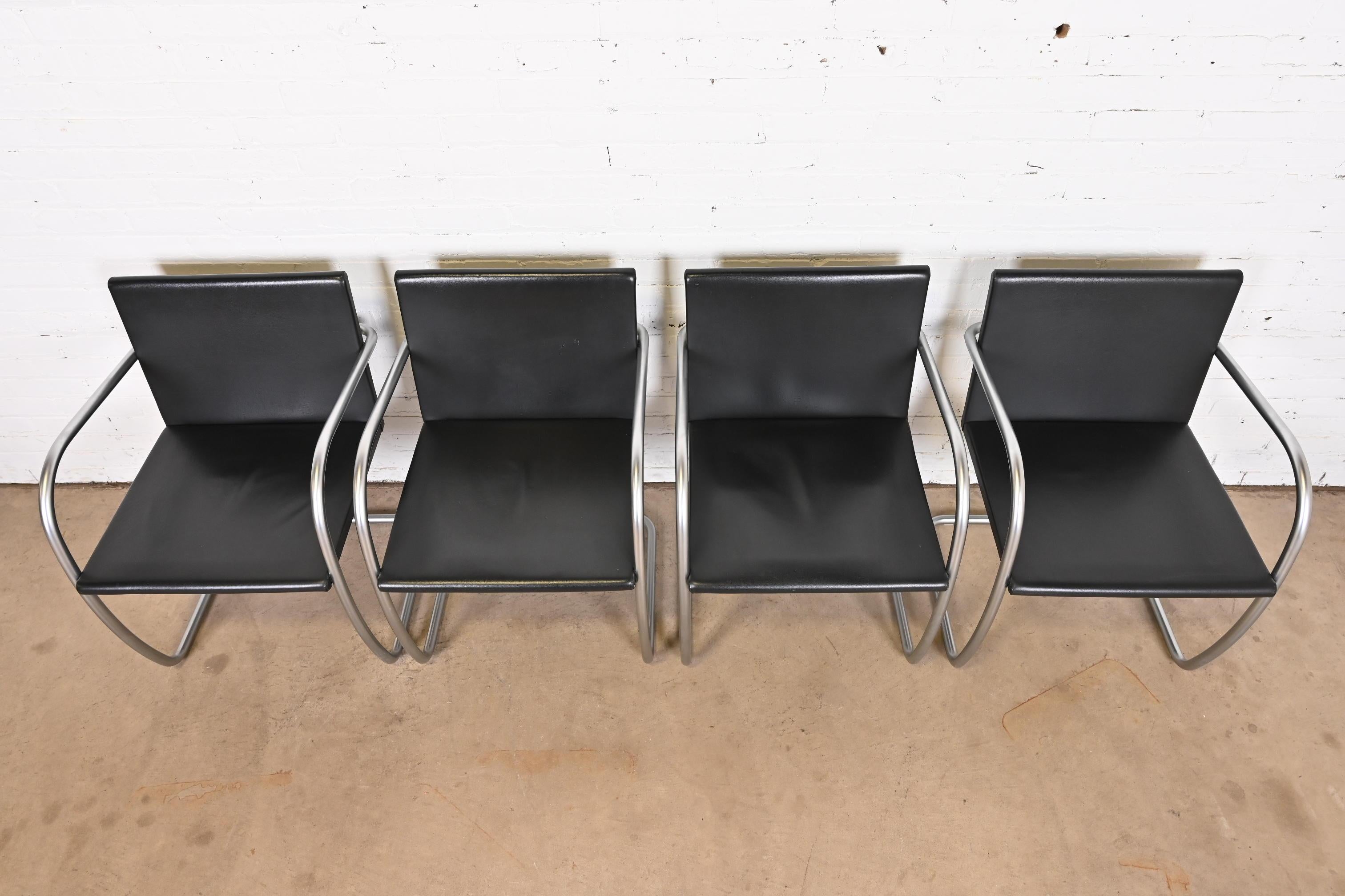 Mies Van Der Rohe for Knoll Black Leather and Chrome Brno Chairs, Set of Four 1