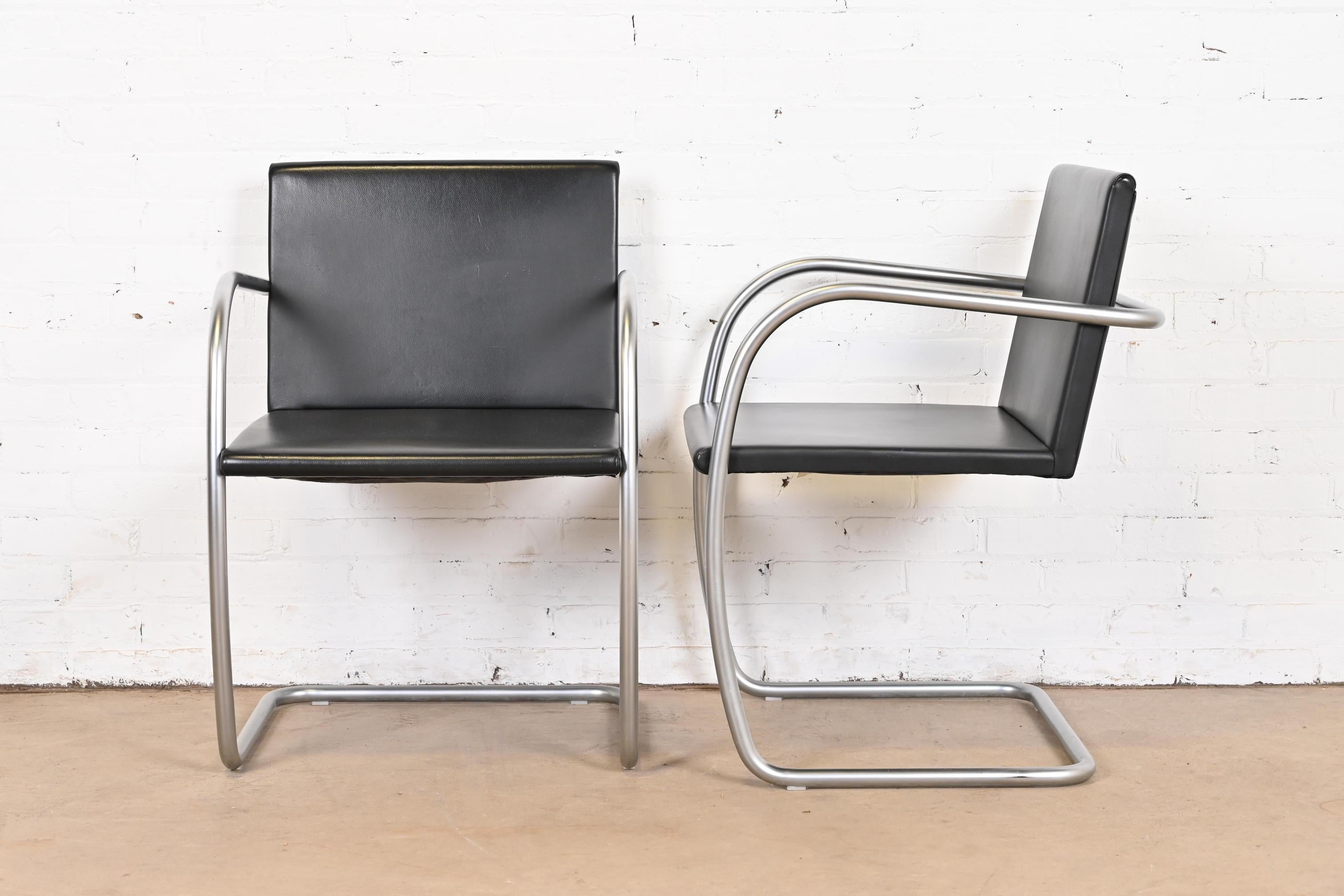 Mies Van Der Rohe for Knoll Black Leather and Chrome Brno Chairs, Set of Four 2