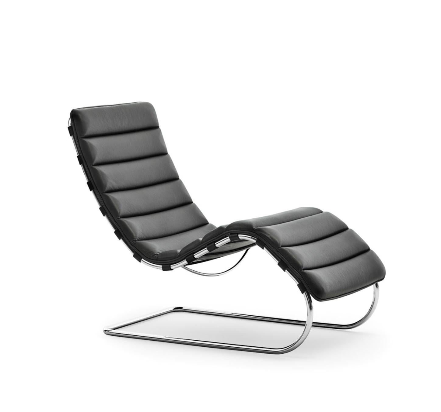 Mies van der Rohe for Knoll black leather MR chaise lounge, 241LS, 1927. Black Sabrina leather. Tubular steel. Cantilever lounger.

 The MR Collection represents some of the first tubular steel furniture designs of the early 20th century