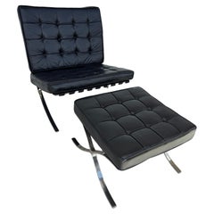Mies van der Rohe for Knoll Black Tufted Leather Barcelona Chair and Ottoman