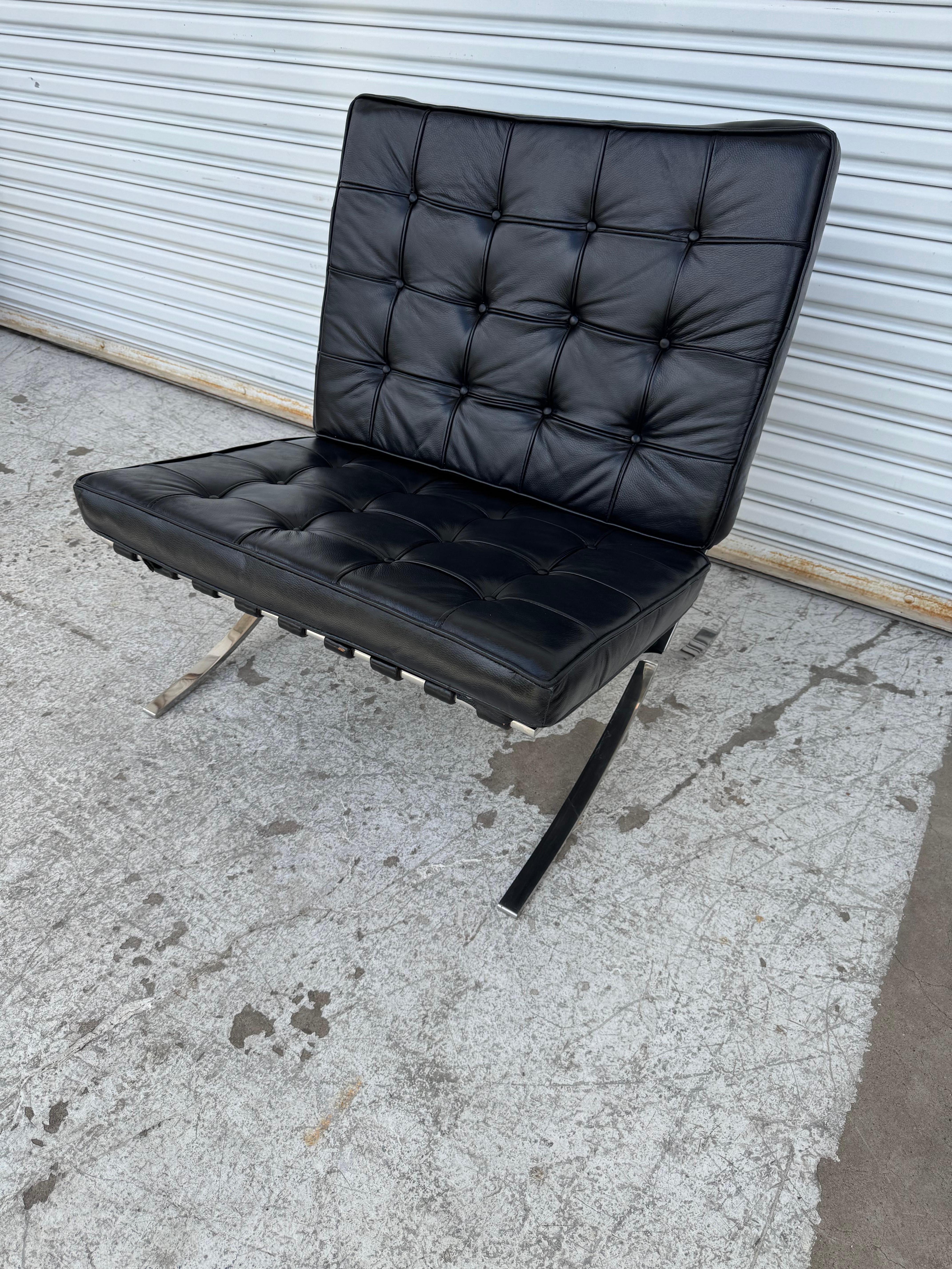 Stainless Steel Mies van der Rohe for Knoll Black Tufted Leather Barcelona Chair For Sale