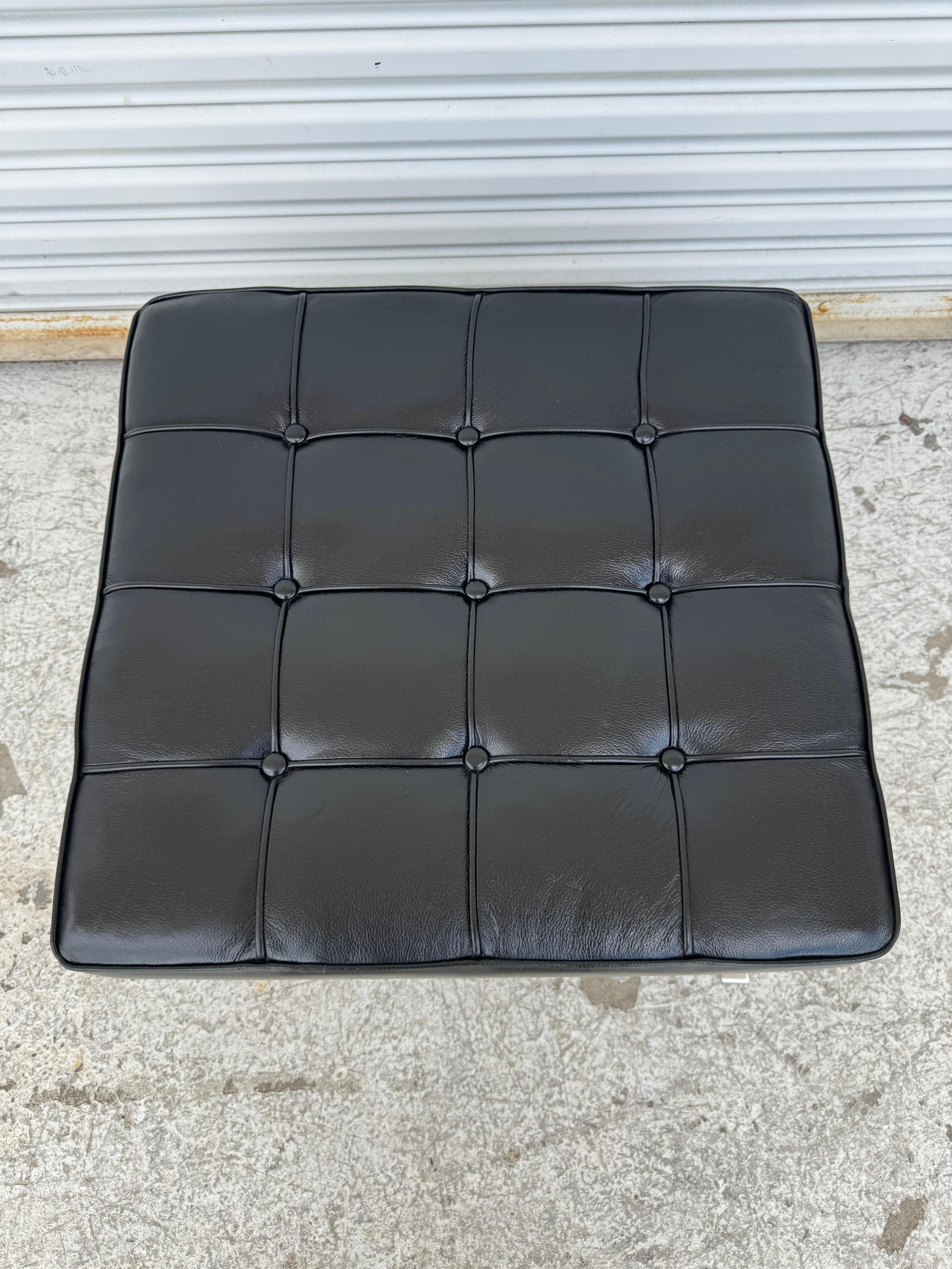 Mid-Century Modern Mies van der Rohe for Knoll Black Tufted Leather Barcelona Ottoman For Sale