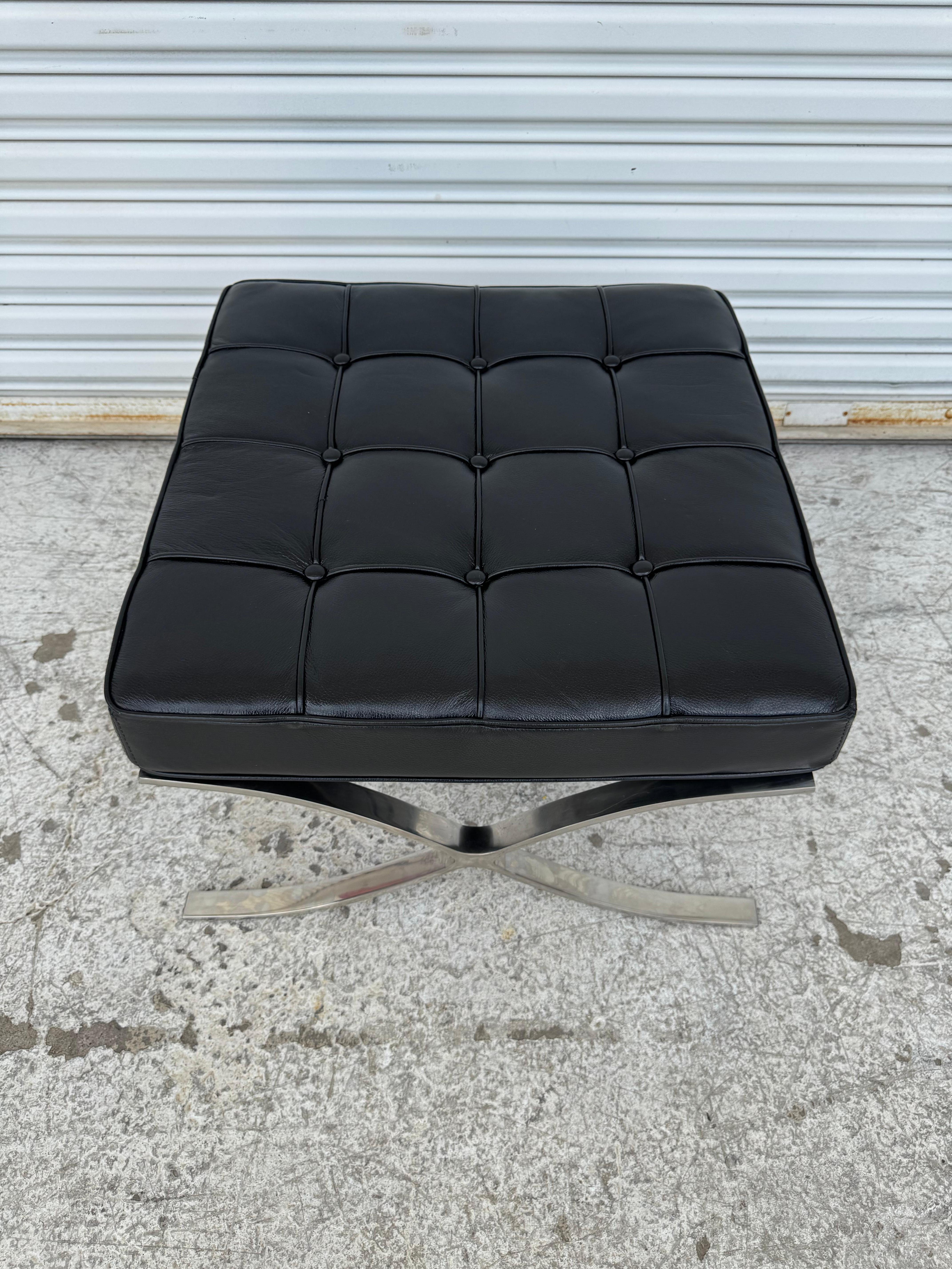 American Mies van der Rohe for Knoll Black Tufted Leather Barcelona Ottoman For Sale