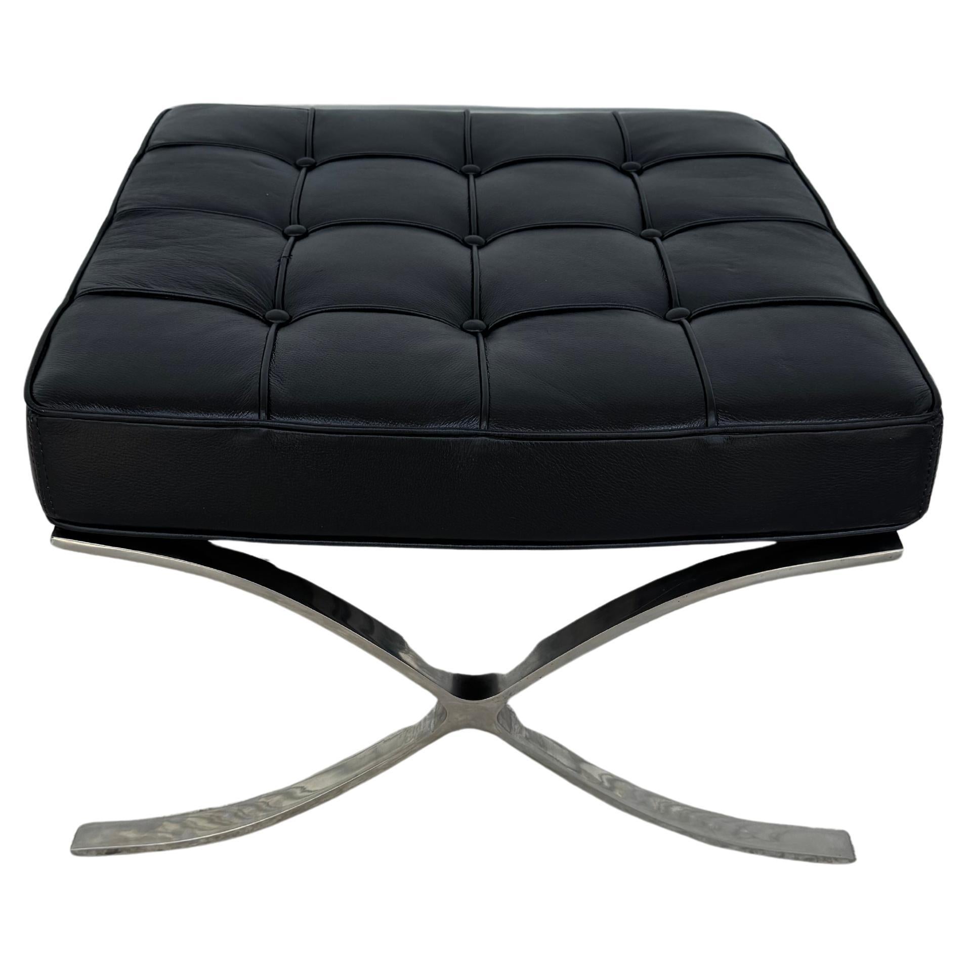 Mies van der Rohe for Knoll Black Tufted Leather Barcelona Ottoman