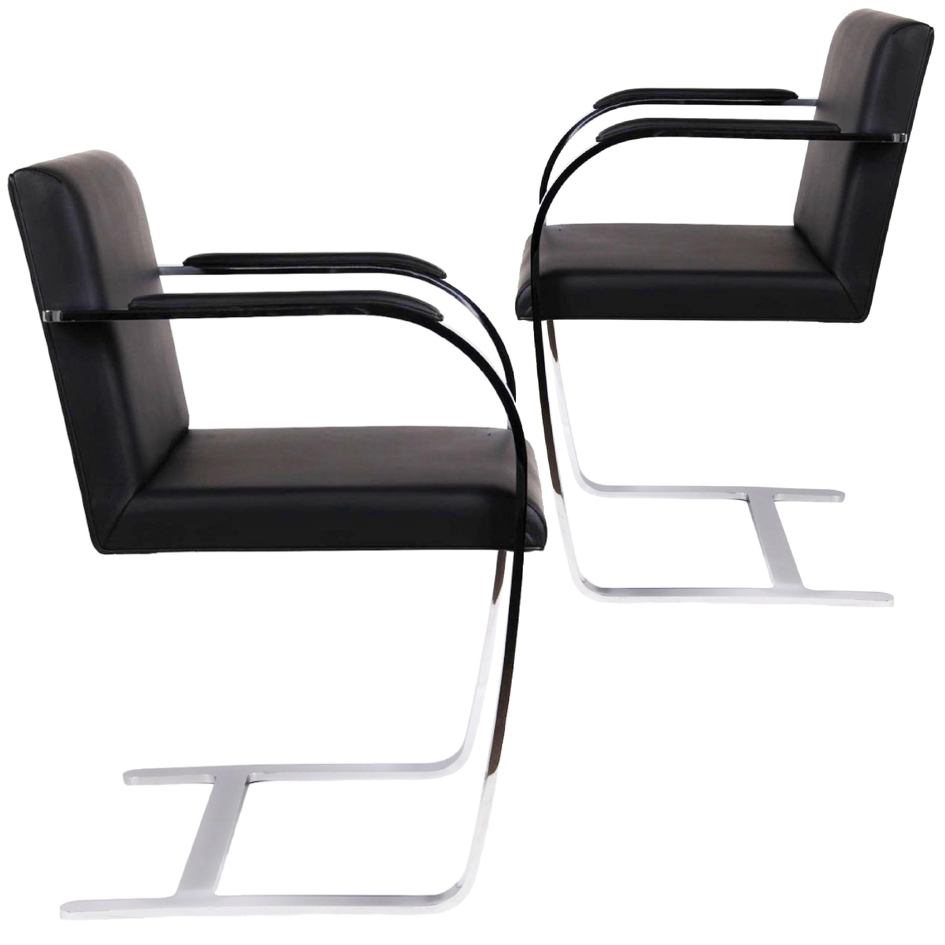 Mies van der Rohe for Knoll Brno Flat Bar Armchair 255 AC, Black Leather, Italy For Sale