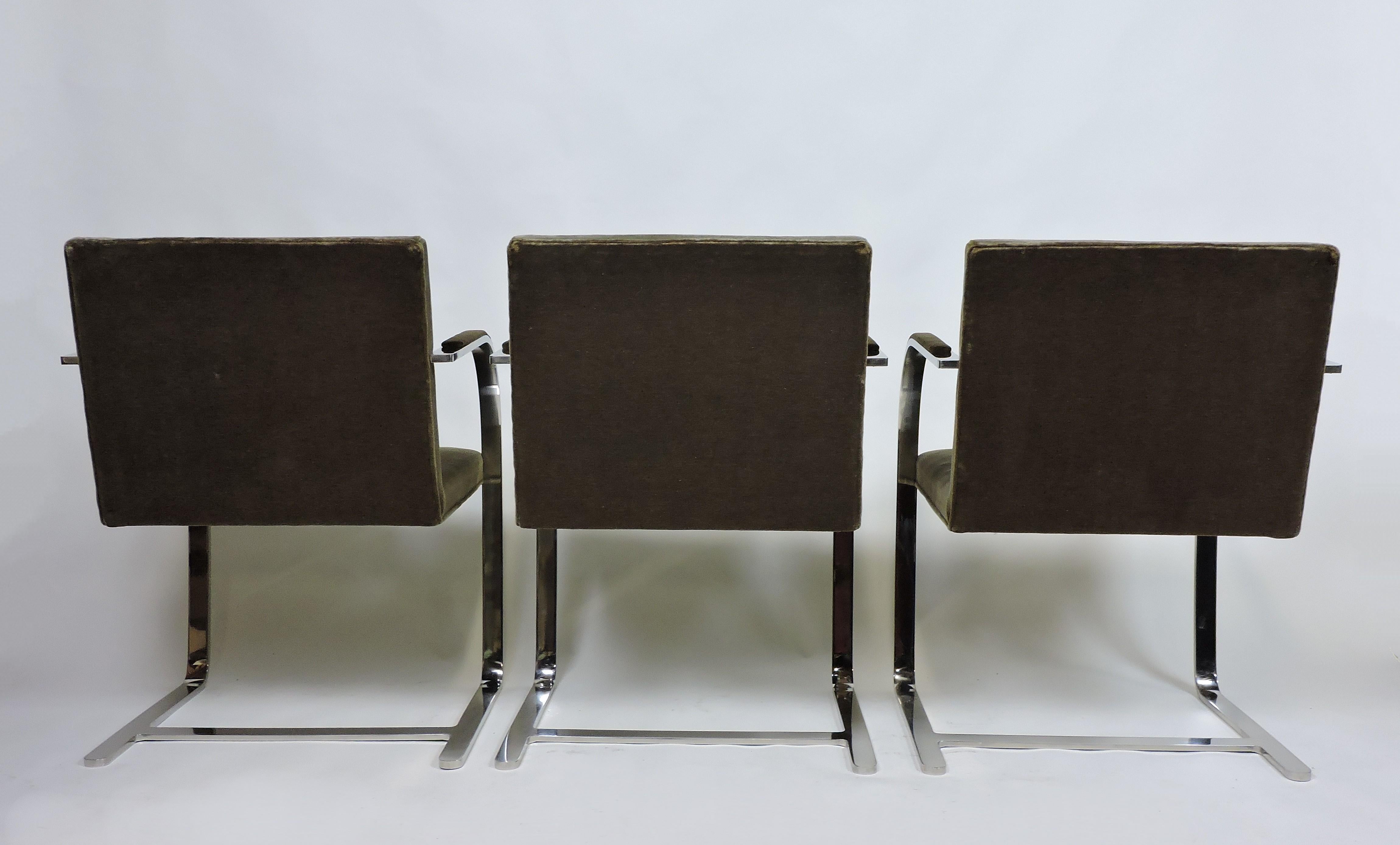 Mid-Century Modern Mies van der Rohe for Knoll Brno Flat Bar Stainless Steel Chair, 3 Available