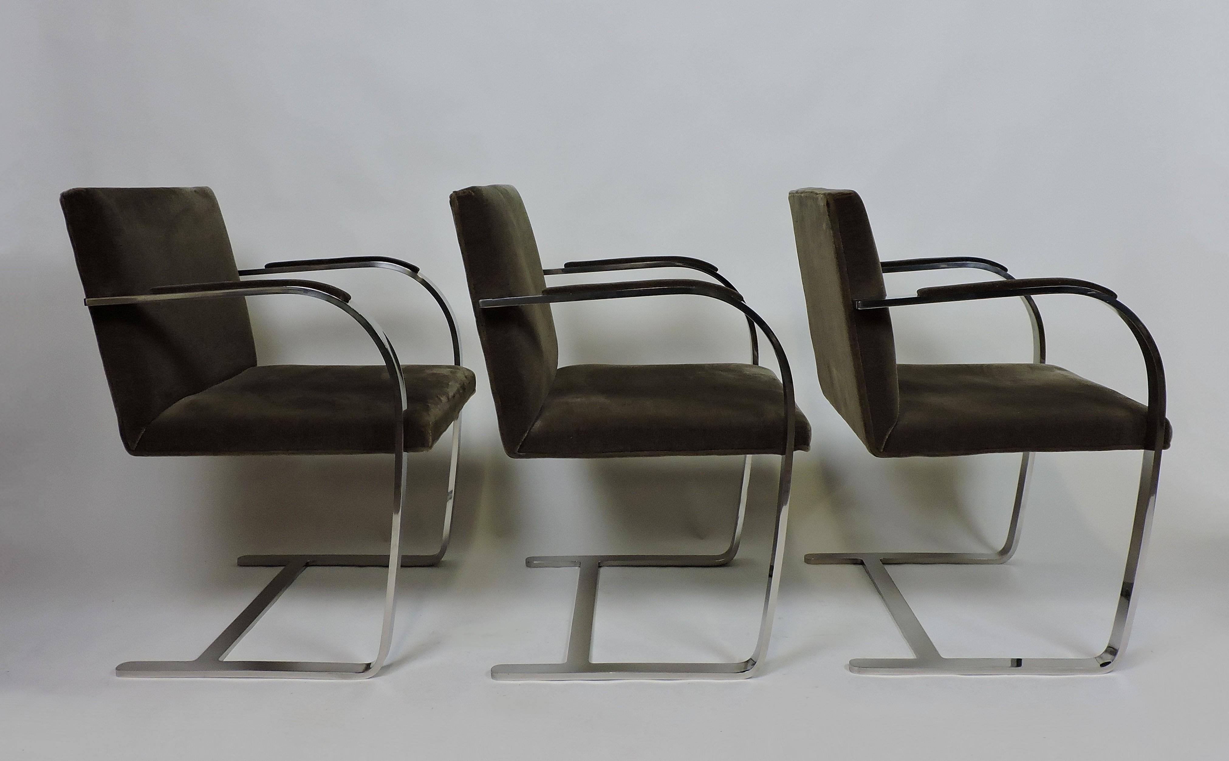 American Mies van der Rohe for Knoll Brno Flat Bar Stainless Steel Chair, 3 Available