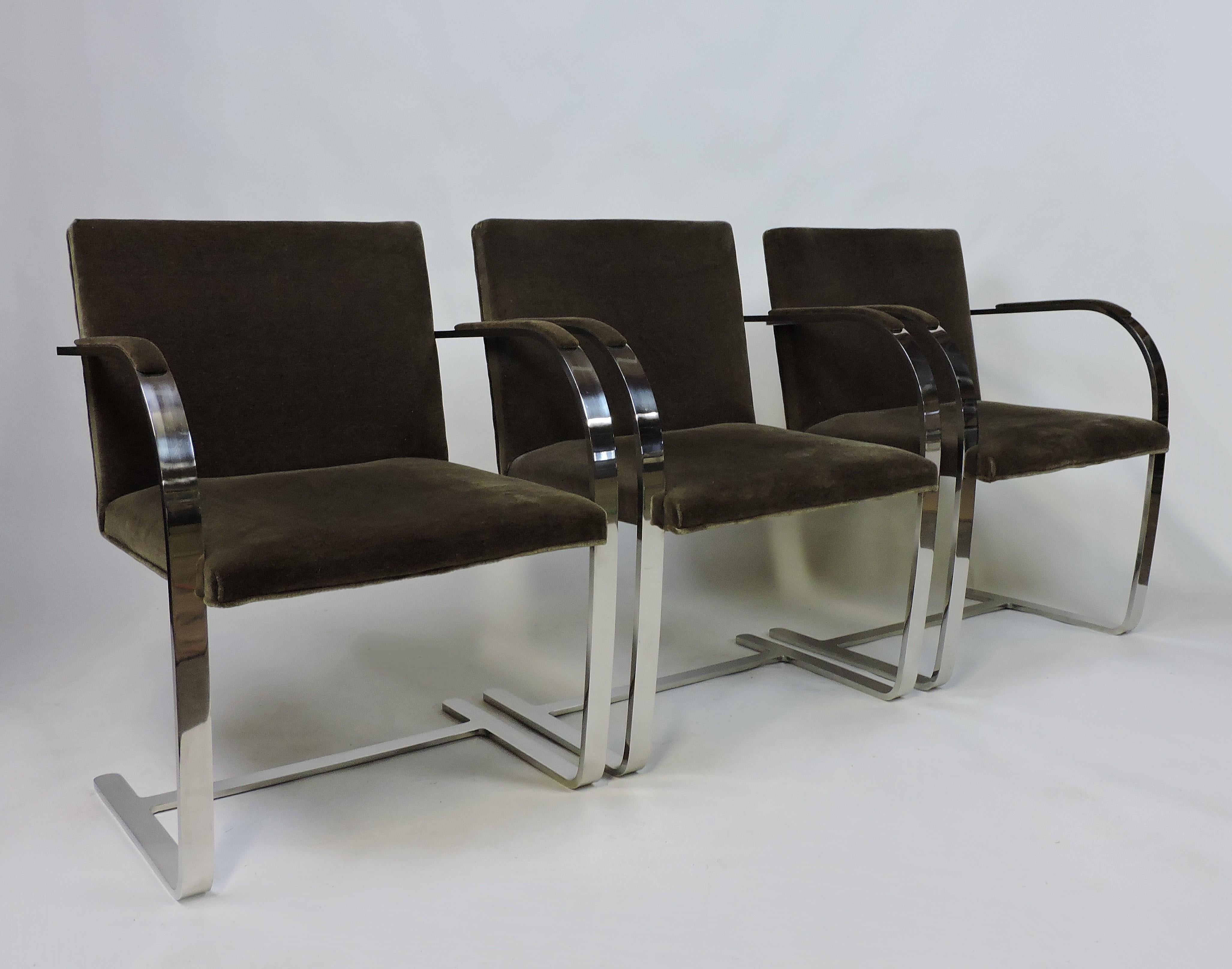 Polished Mies van der Rohe for Knoll Brno Flat Bar Stainless Steel Chair, 3 Available