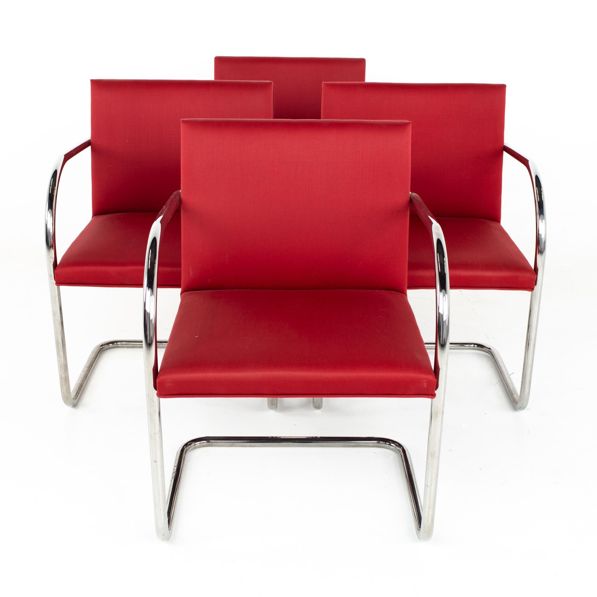 Mid-Century Modern Mies Van Der Rohe for Knoll BRNO Mid Century Red Cantilever Dining Chairs, Set