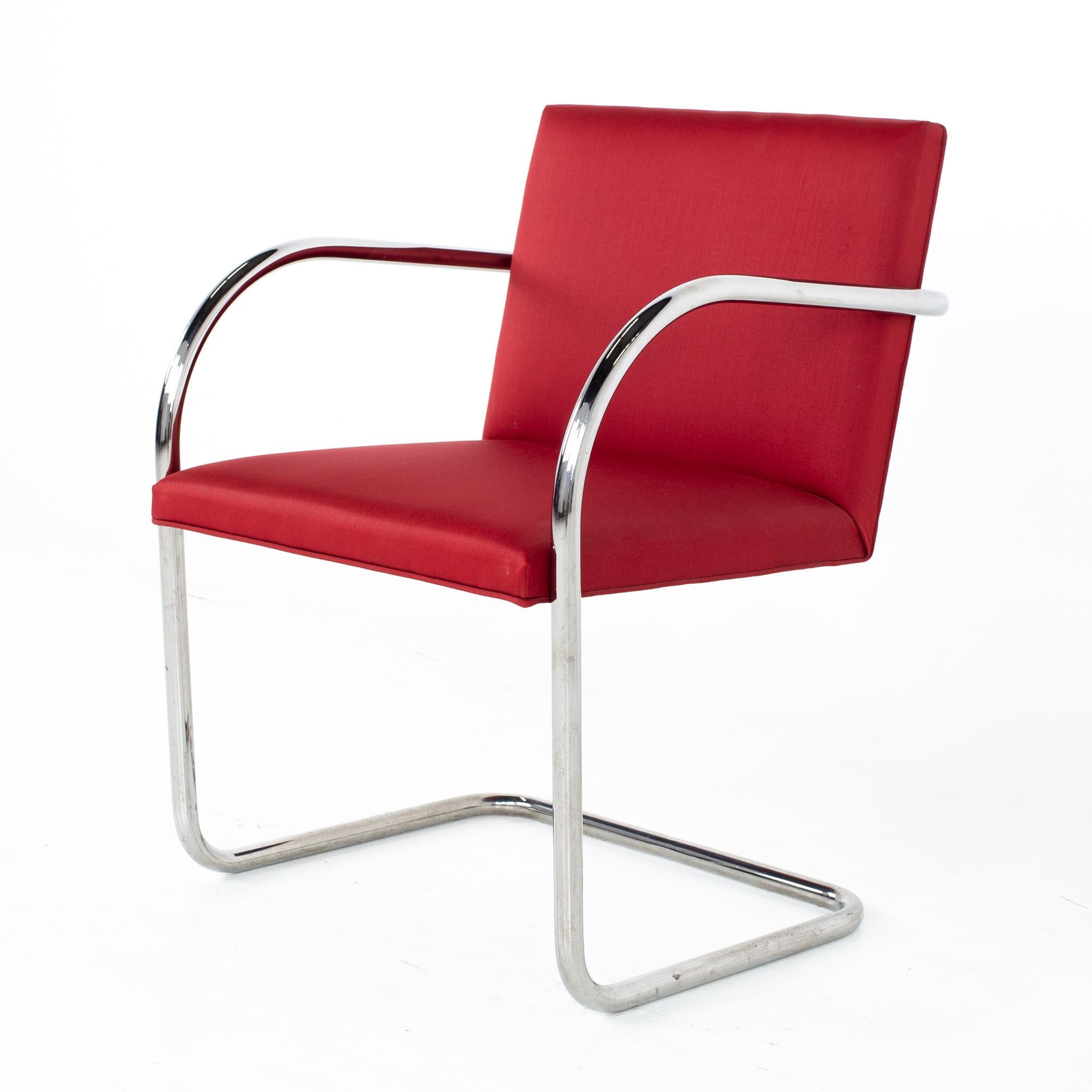 Mies Van Der Rohe for Knoll BRNO Mid Century Red Cantilever Dining Chairs, Set In Good Condition In Countryside, IL