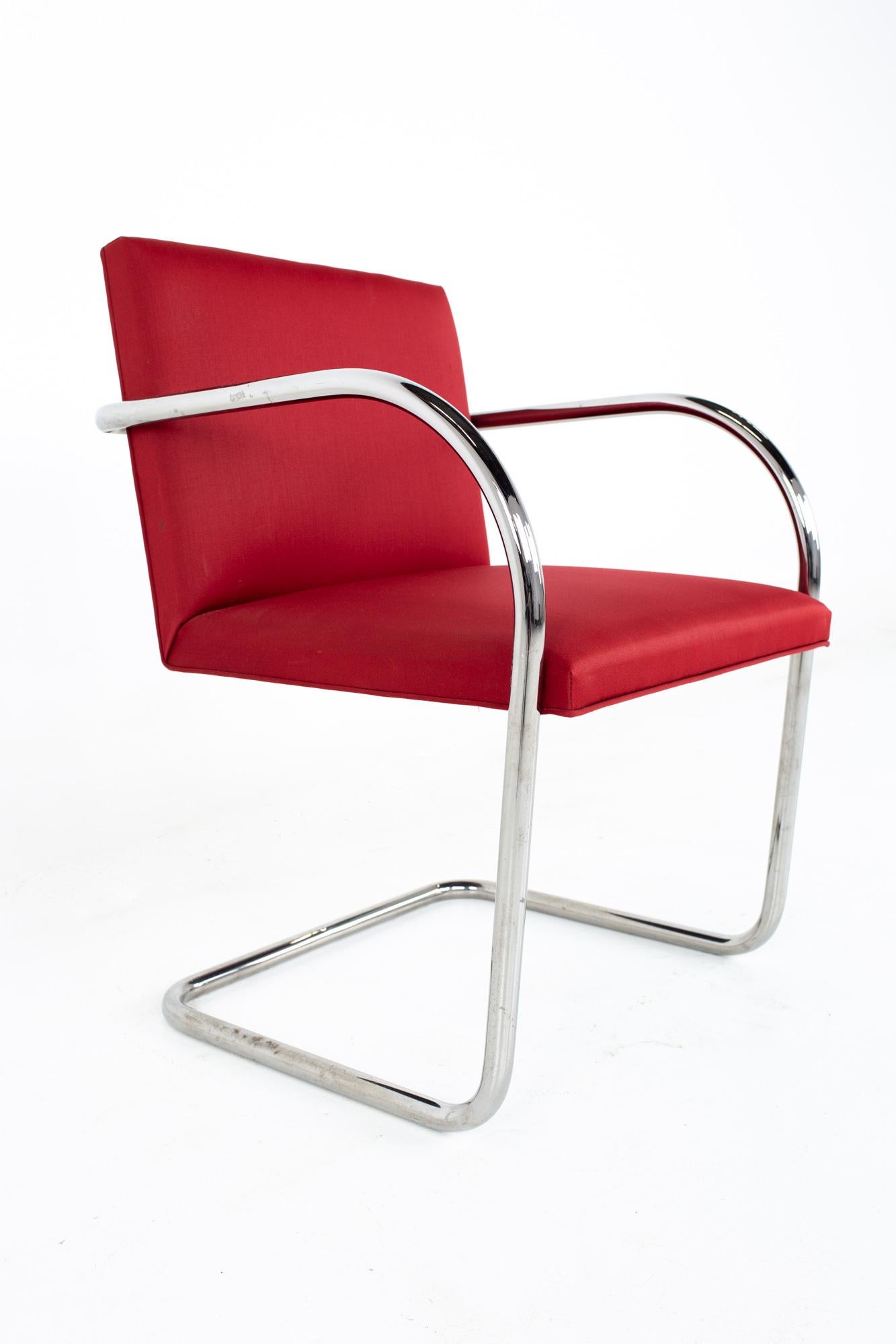 Upholstery Mies Van Der Rohe for Knoll BRNO Mid Century Red Cantilever Dining Chairs, Set