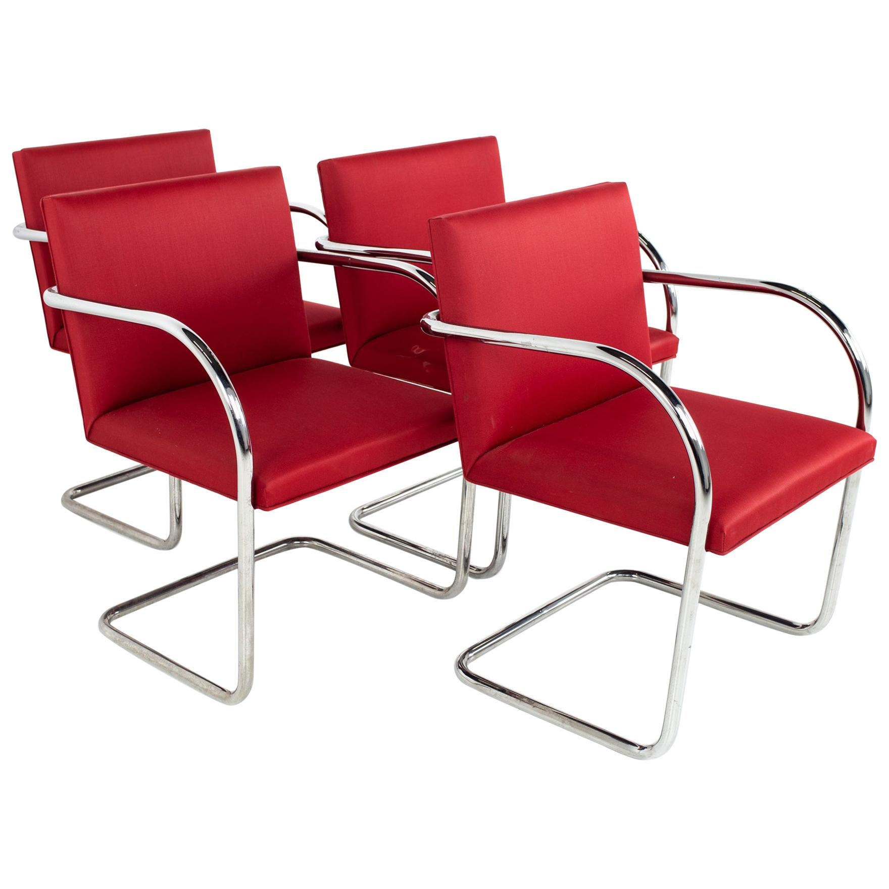 Mies Van Der Rohe for Knoll BRNO Mid Century Red Cantilever Dining Chairs, Set