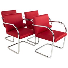 Mies Van Der Rohe for Knoll BRNO Mid Century Red Cantilever Dining Chairs, Set