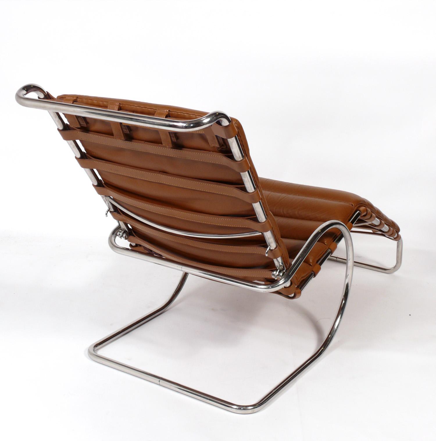 Mid-Century Modern Mies van der Rohe for Knoll Chaise Lounge in Caramel Leather