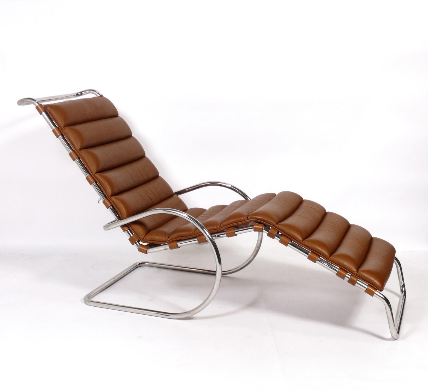 American Mies van der Rohe for Knoll Chaise Lounge in Caramel Leather