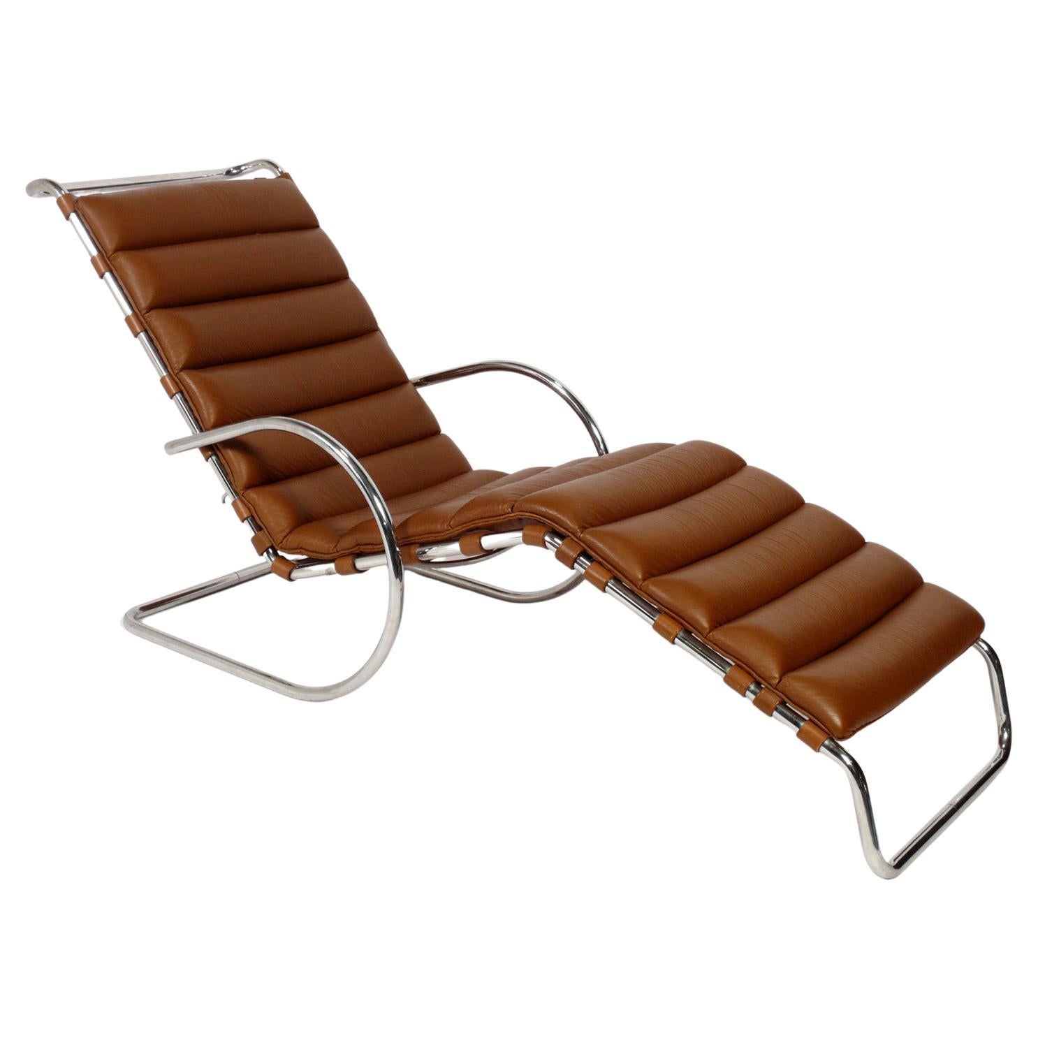 Mies van der Rohe for Knoll Chaise Lounge in Caramel Leather