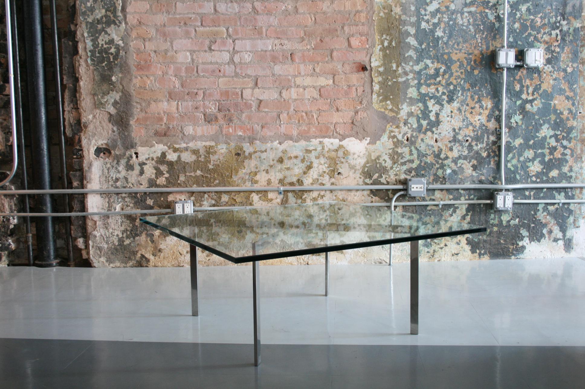 Mid-Century Modern Mies Van Der Rohe for Knoll Glass and Chrome Coffee Table