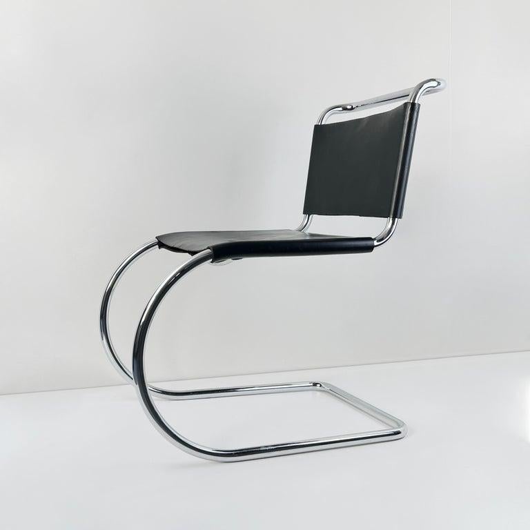 Mid-Century Modern Mies van der Rohe for Knoll International MR chair 256cs, Black Leather, 1980s. For Sale