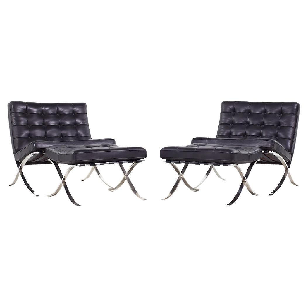Mies van der Rohe for Knoll MCM Barcelona Lounge Chairs with Ottomans - Pair
