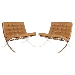 Mies Van Der Rohe for Knoll Mid Century Barcelona Lounge Chairs, a Pair